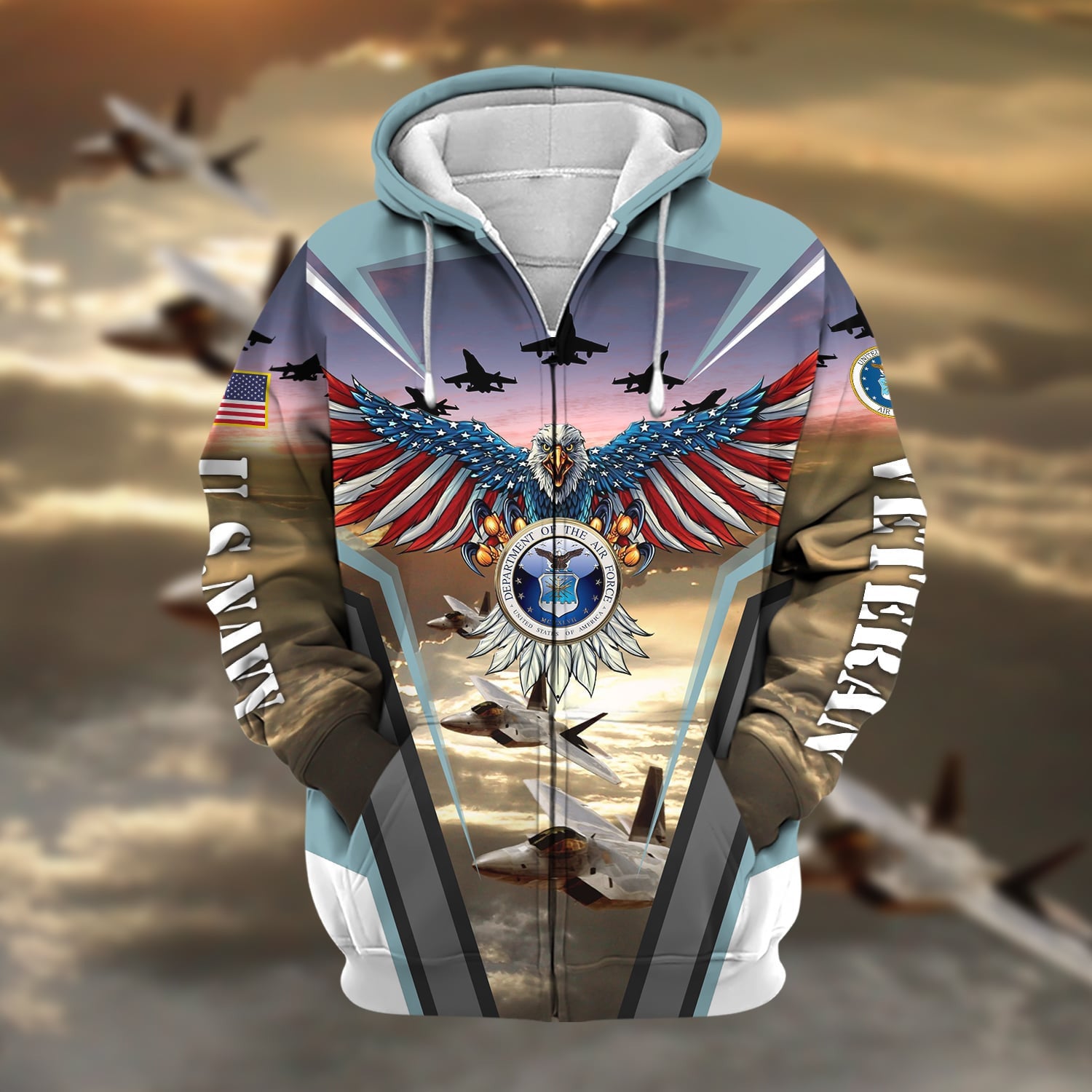 Unique Proudly Served US Veteran Zip Hoodie NPVC190901