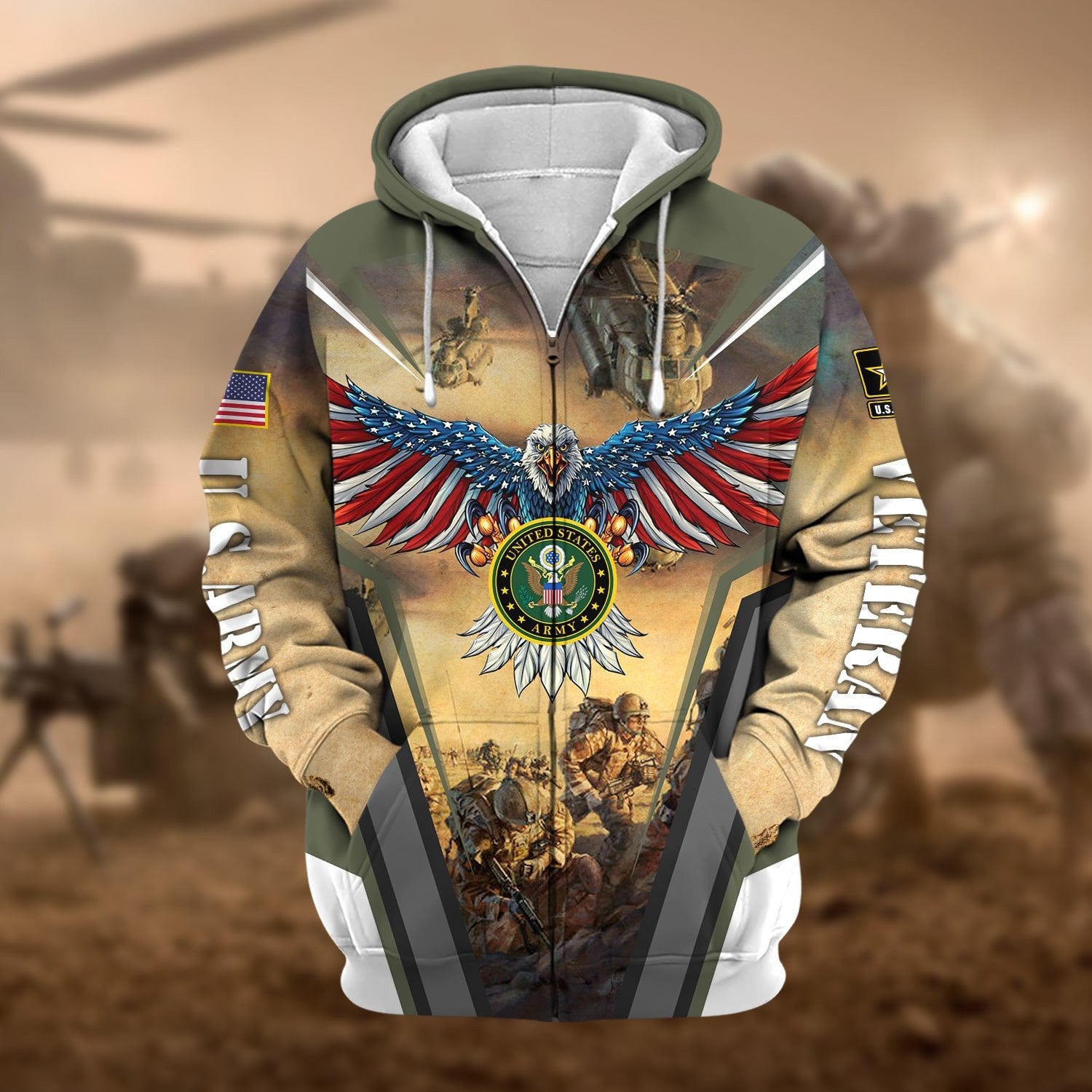 Unique Proudly Served US Veteran Zip Hoodie NPVC190901