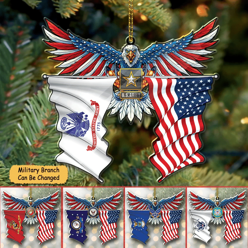 Unique American Eagle Flag Christmas Armed Forces Military US Veteran Ornament NPVC071012