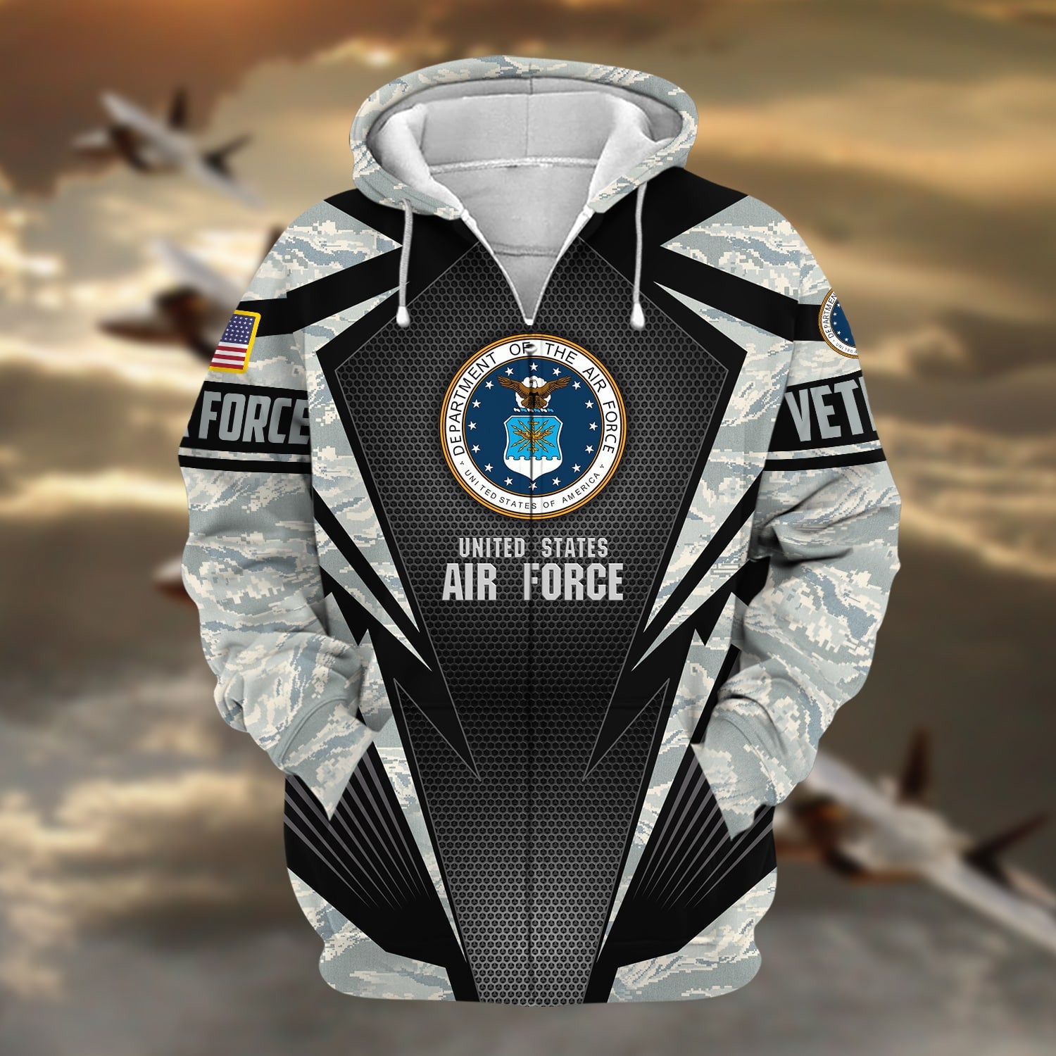 Unique Camo Soldiers Multiservice US Veteran Zip Hoodie NPVC130902