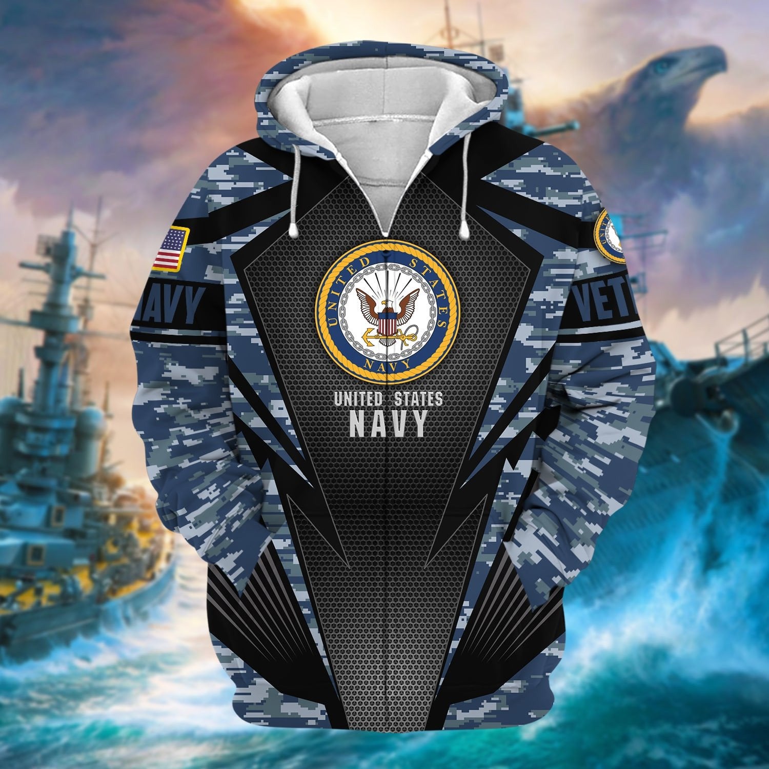 Unique Camo Soldiers Multiservice US Veteran Zip Hoodie NPVC130902