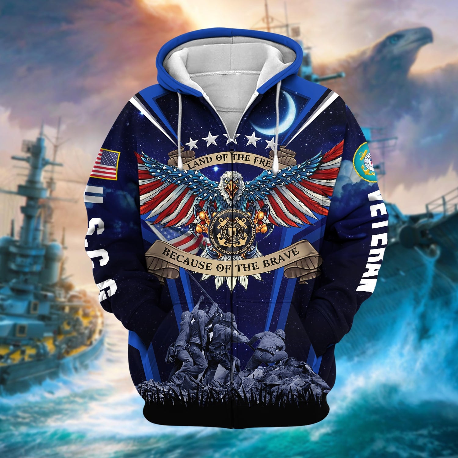 Premium Land Of The Free US Veteran Zip Hoodie NPVC190902