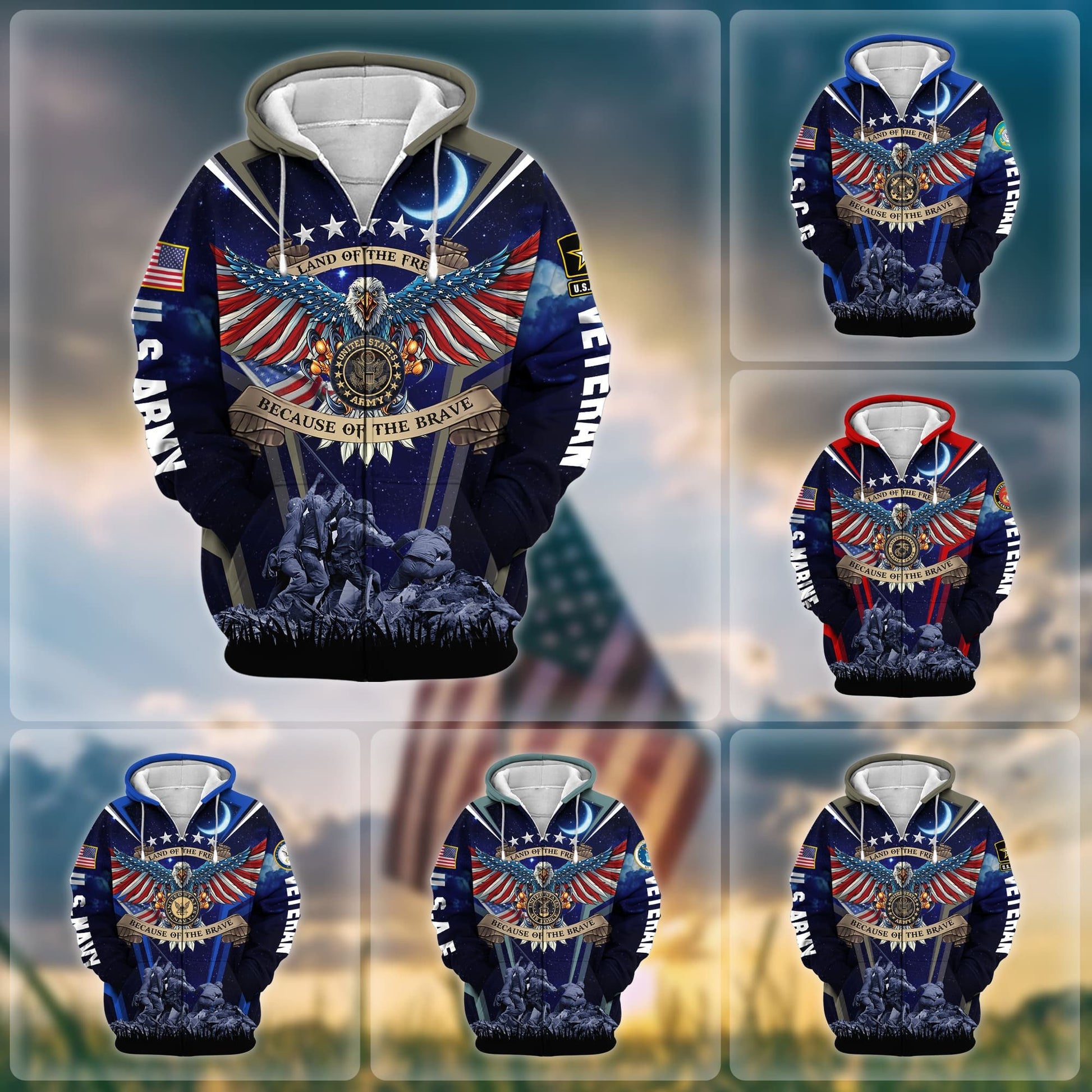 Premium Land Of The Free US Veteran Zip Hoodie NPVC190902
