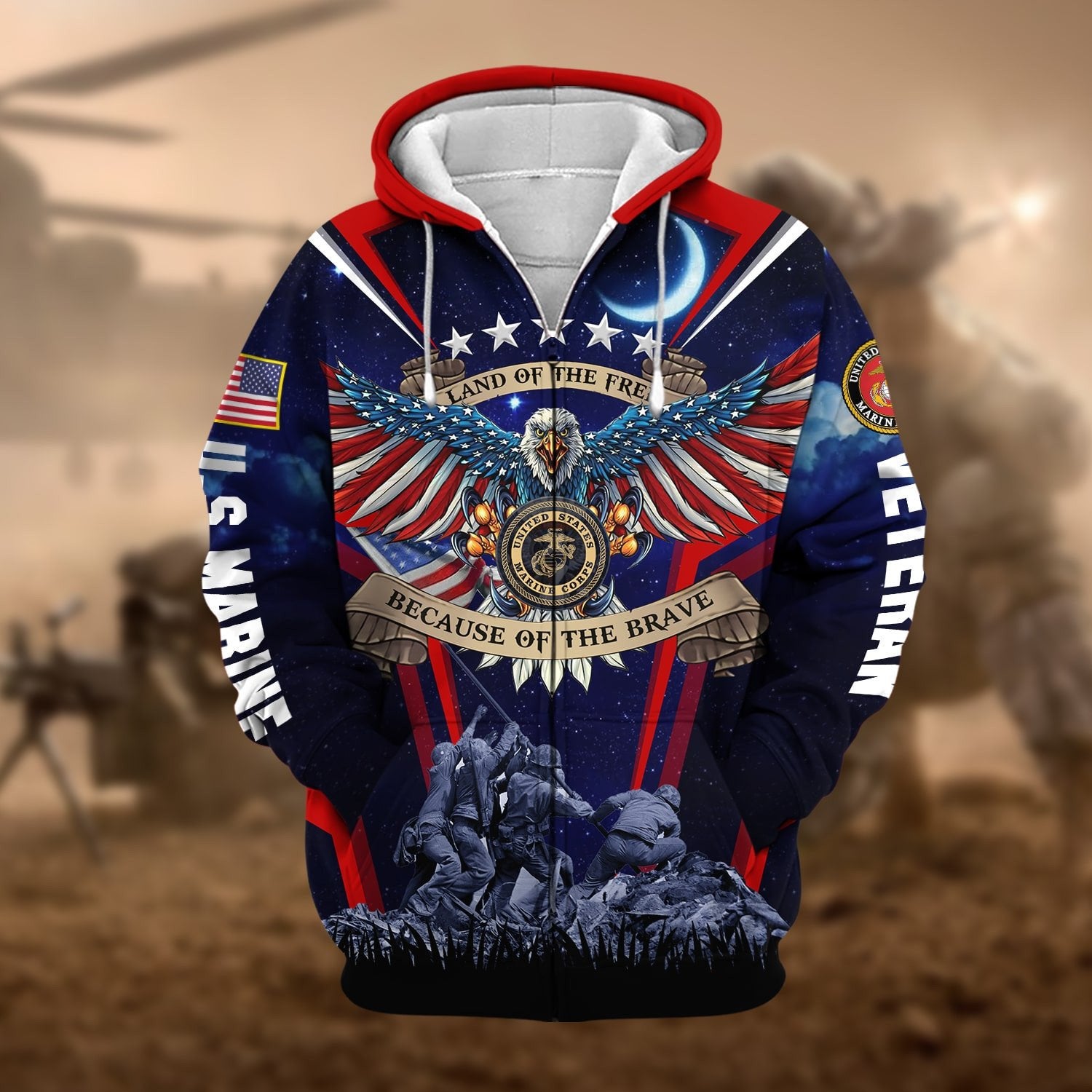 Premium Land Of The Free US Veteran Zip Hoodie NPVC190902