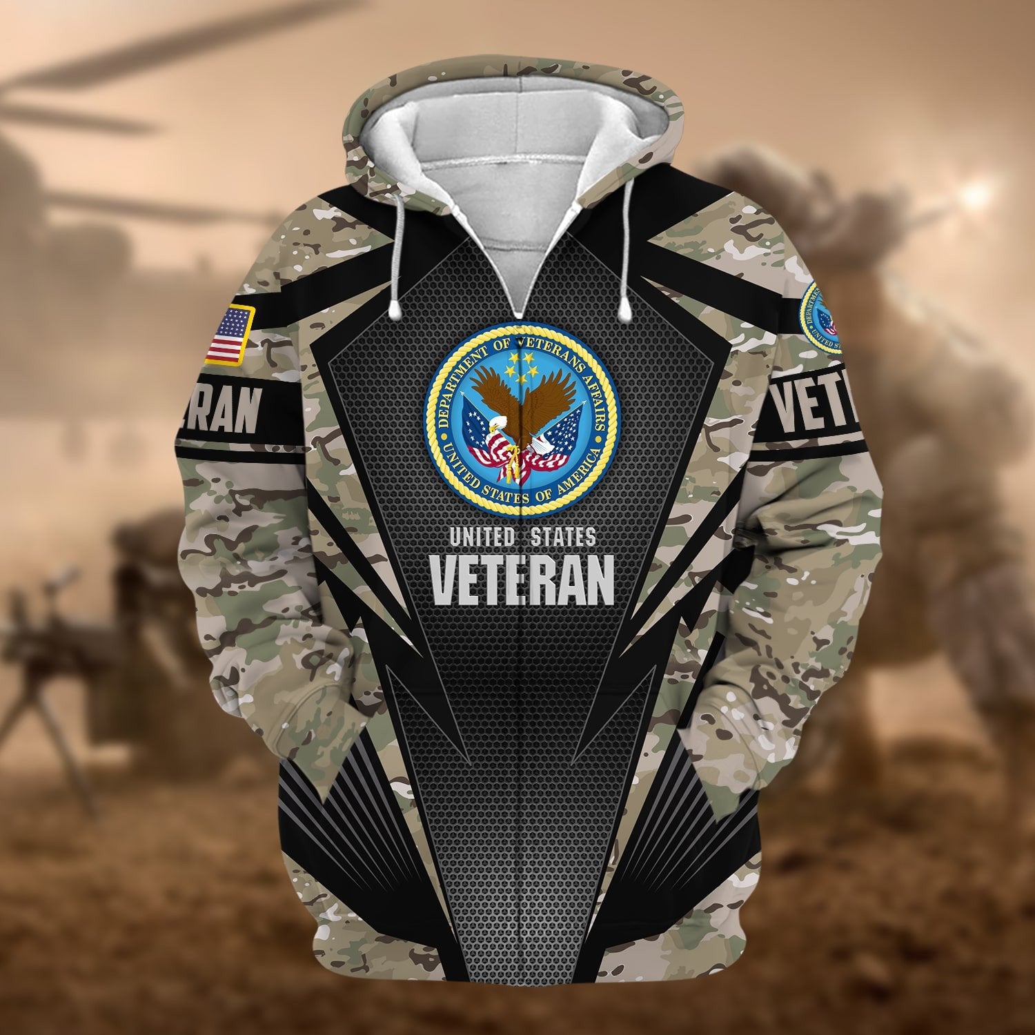 Unique Camo Soldiers Multiservice US Veteran Zip Hoodie NPVC130902