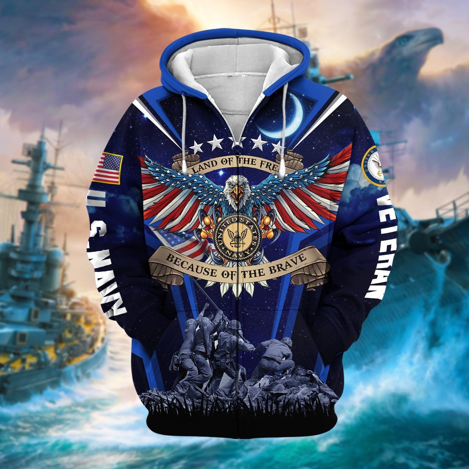 Premium Land Of The Free US Veteran Zip Hoodie NPVC190902