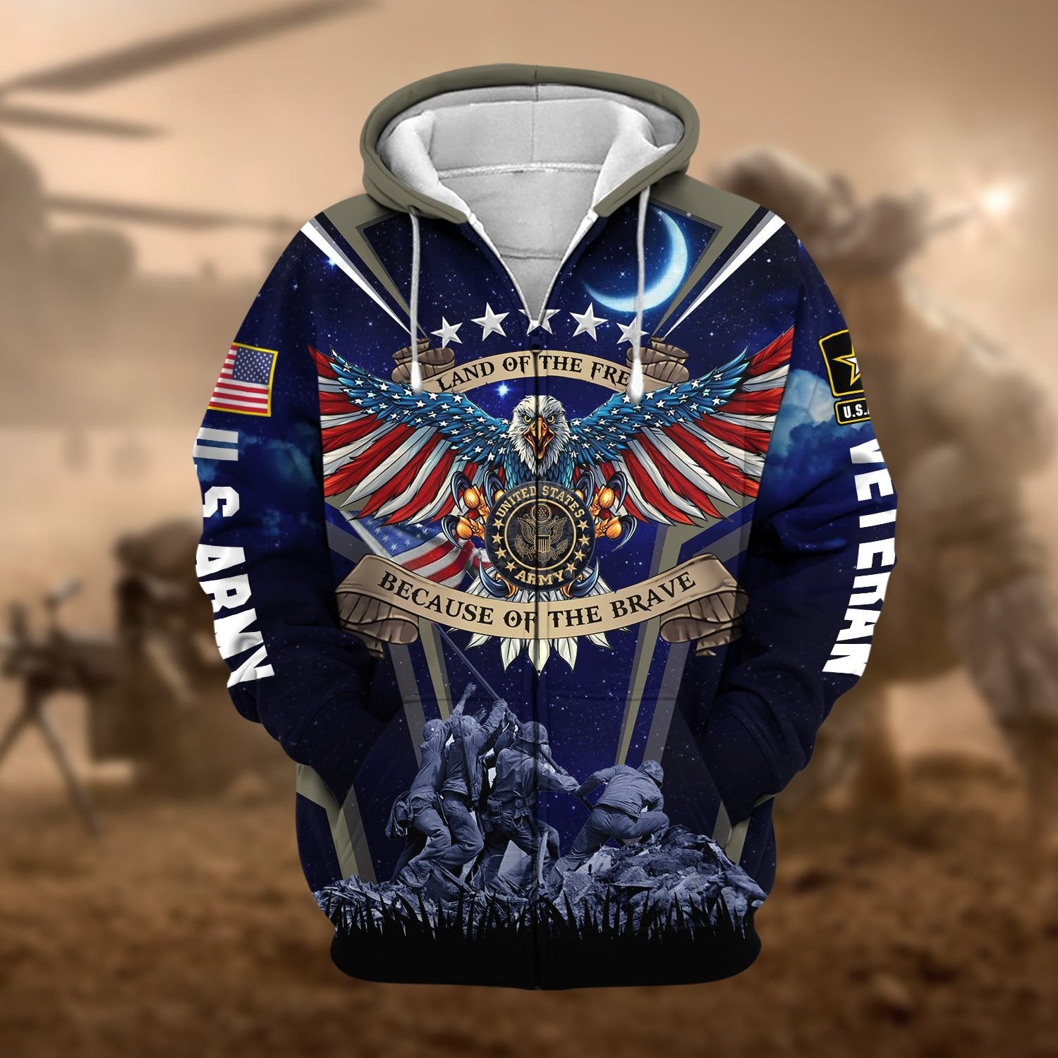 Premium Land Of The Free US Veteran Zip Hoodie NPVC190902