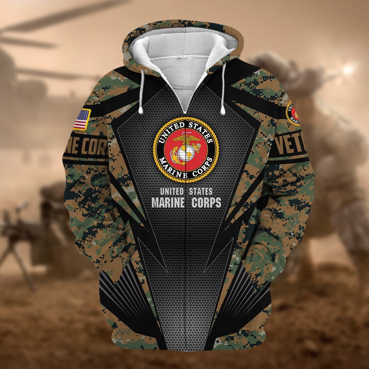 Unique Camo Soldiers Multiservice US Veteran Zip Hoodie NPVC130902