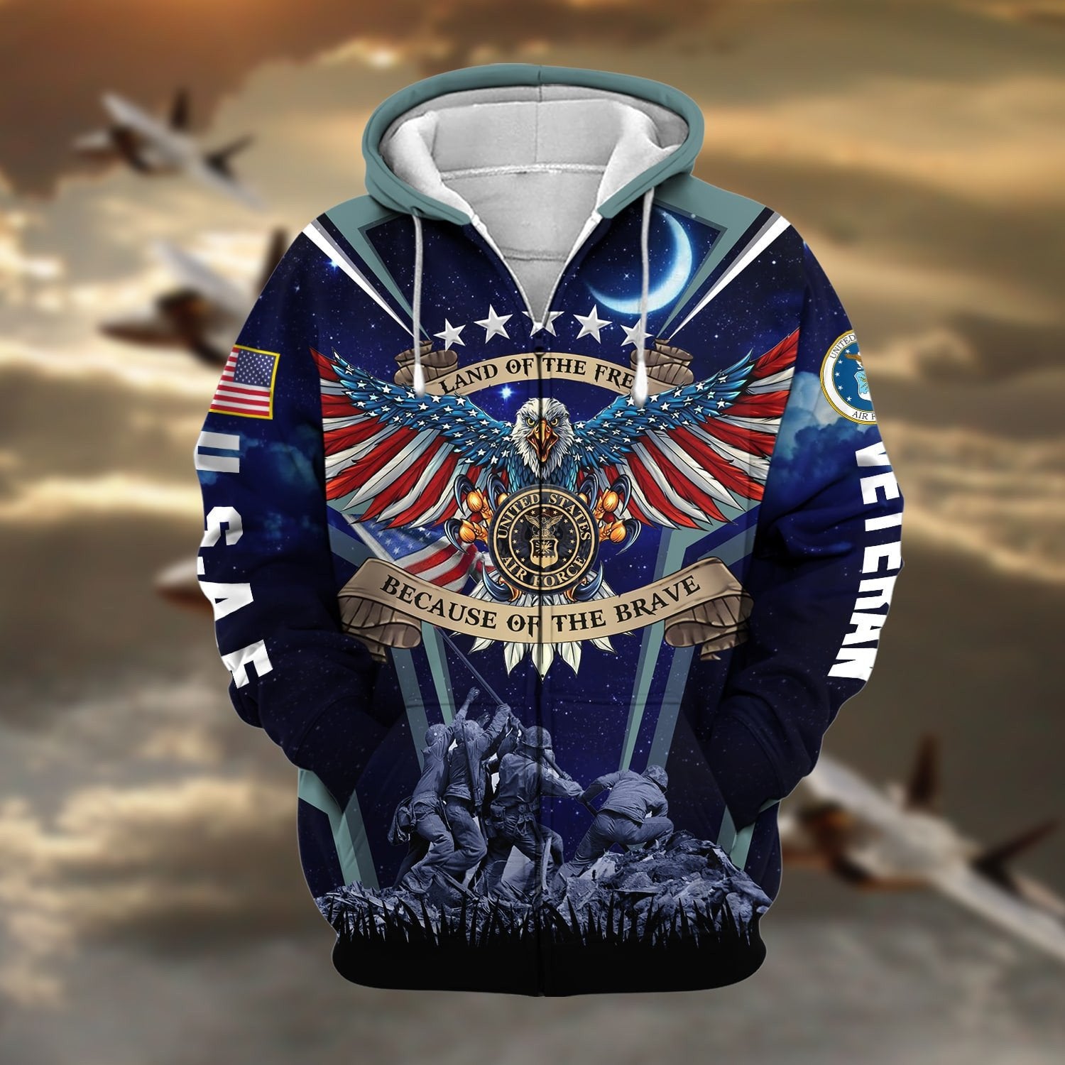Premium Land Of The Free US Veteran Zip Hoodie NPVC190902