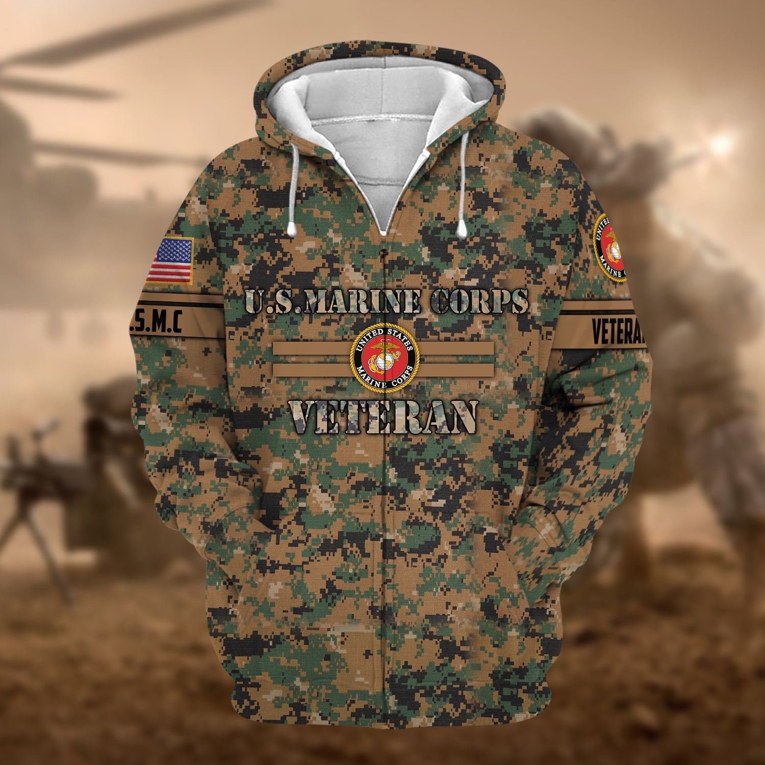 Unique Camo Soldiers US Veteran Zip Hoodie NPVC160902