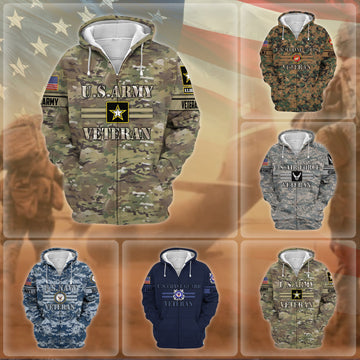 Unique Camo Soldiers US Veteran Zip Hoodie NPVC160902