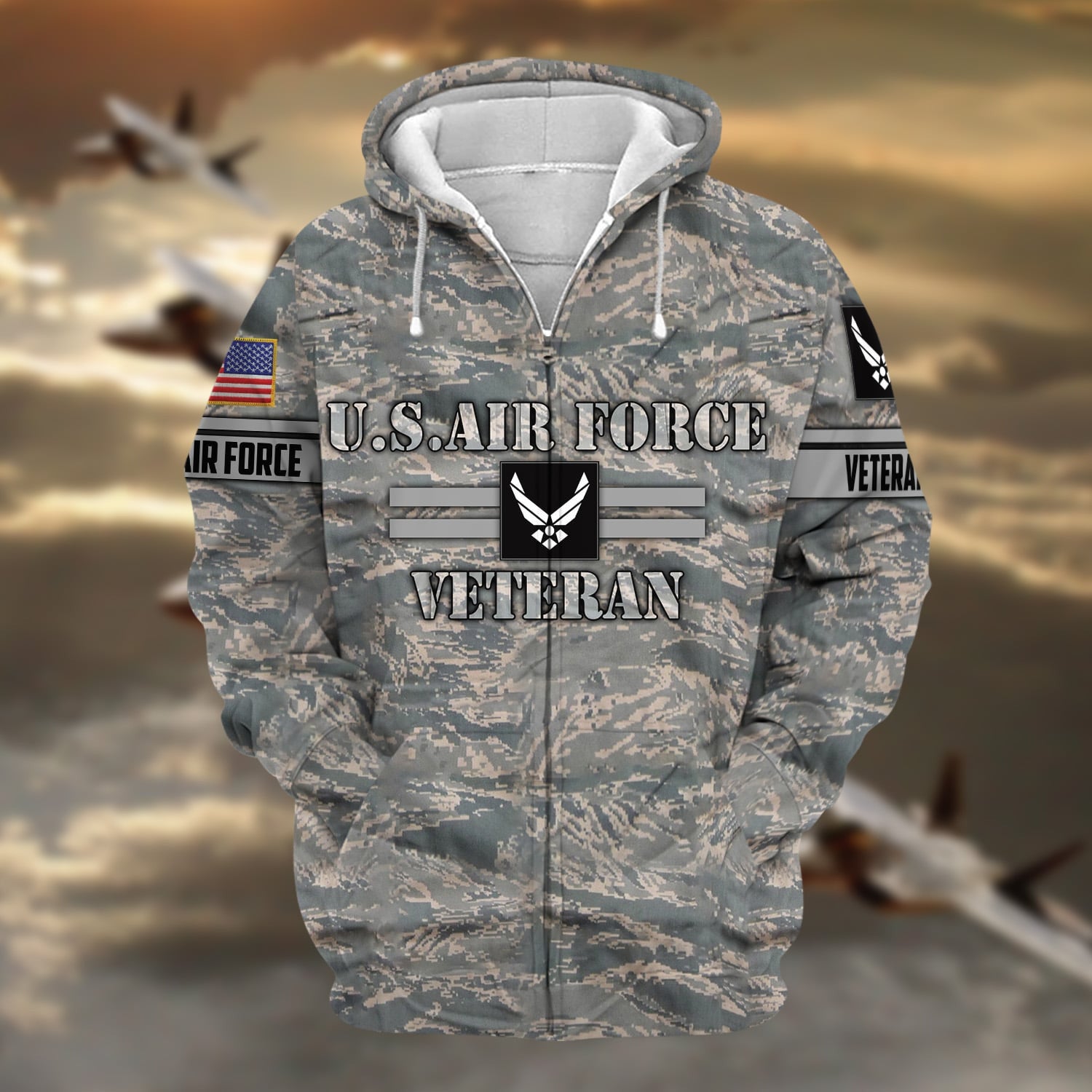 Unique Camo Soldiers US Veteran Zip Hoodie NPVC160902