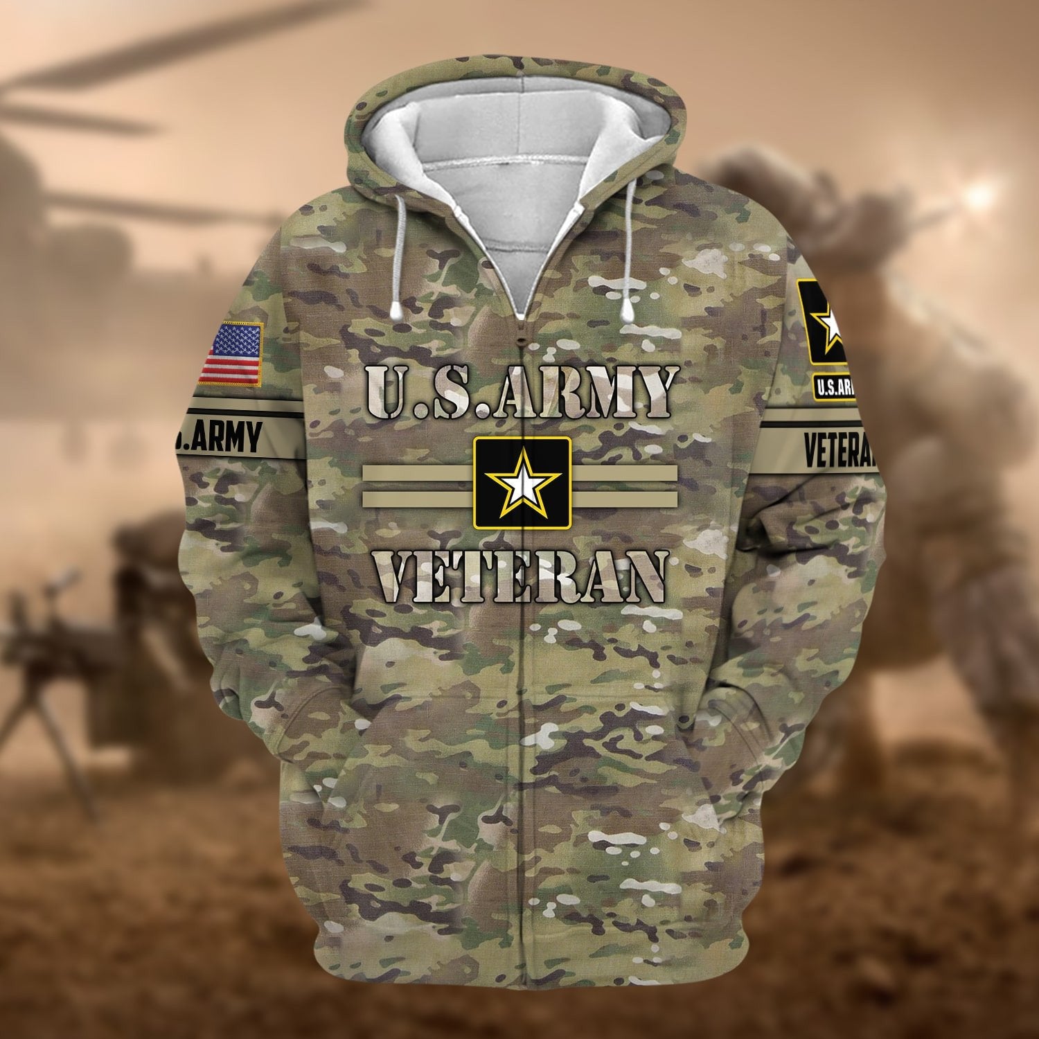 Unique Camo Soldiers US Veteran Zip Hoodie NPVC160902