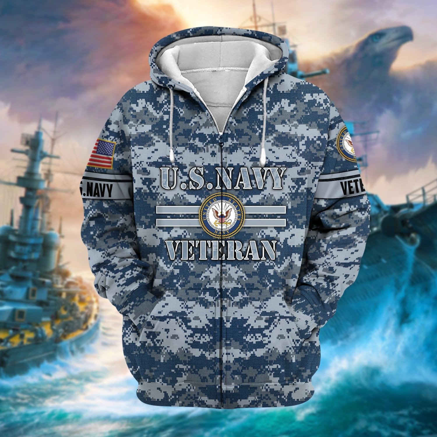 Unique Camo Soldiers US Veteran Zip Hoodie NPVC160902