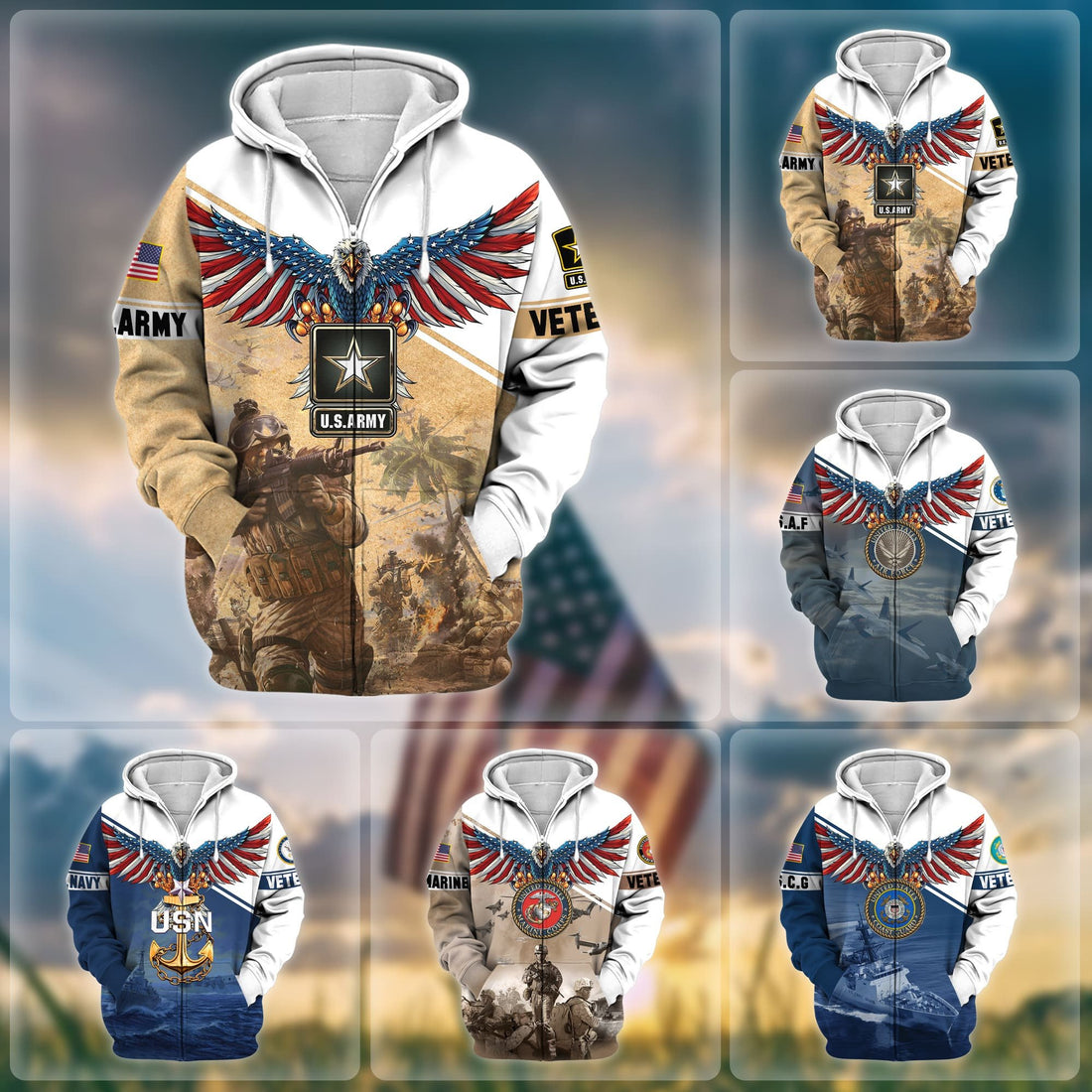 Premium Multiple Services US Veteran Zip Hoodie NPVC170802