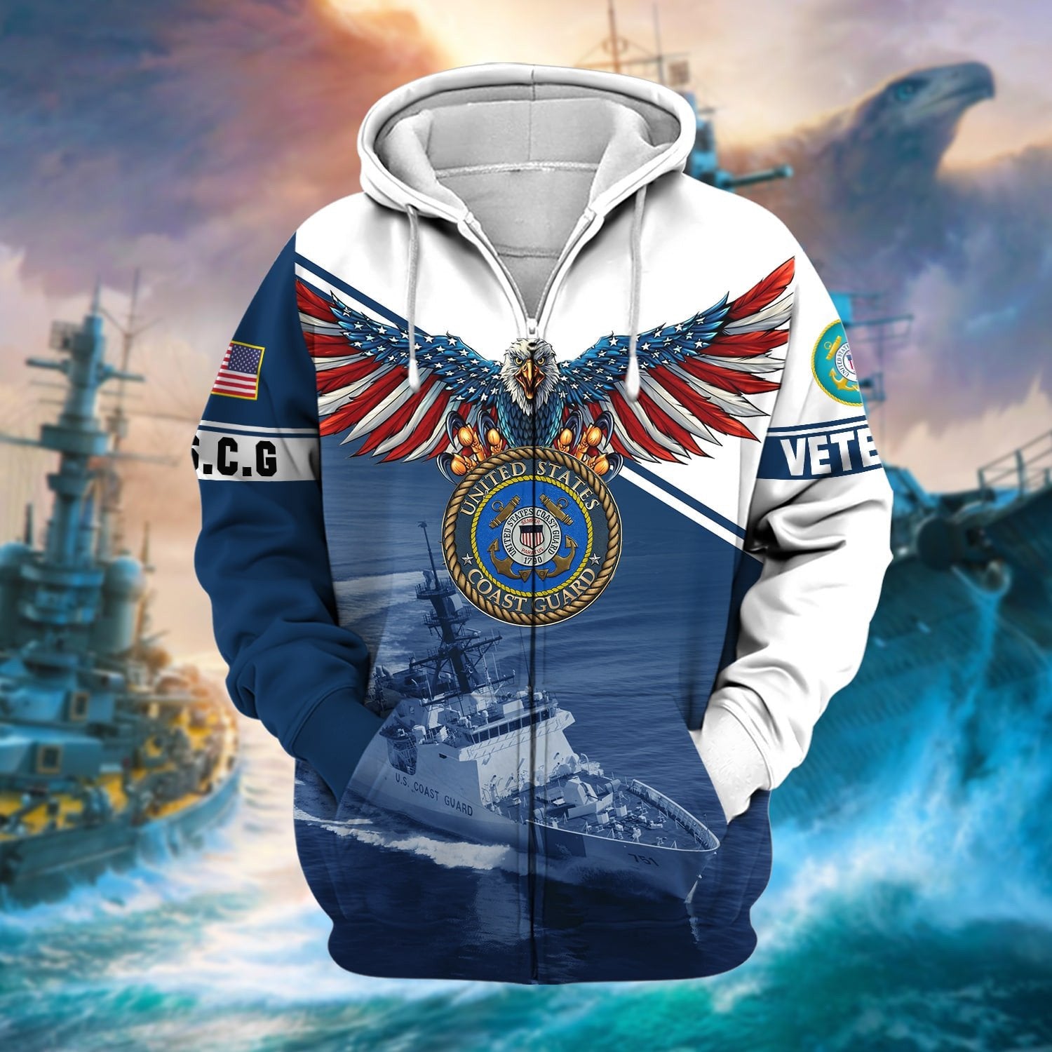 Premium Multiple Services US Veteran Zip Hoodie NPVC170802
