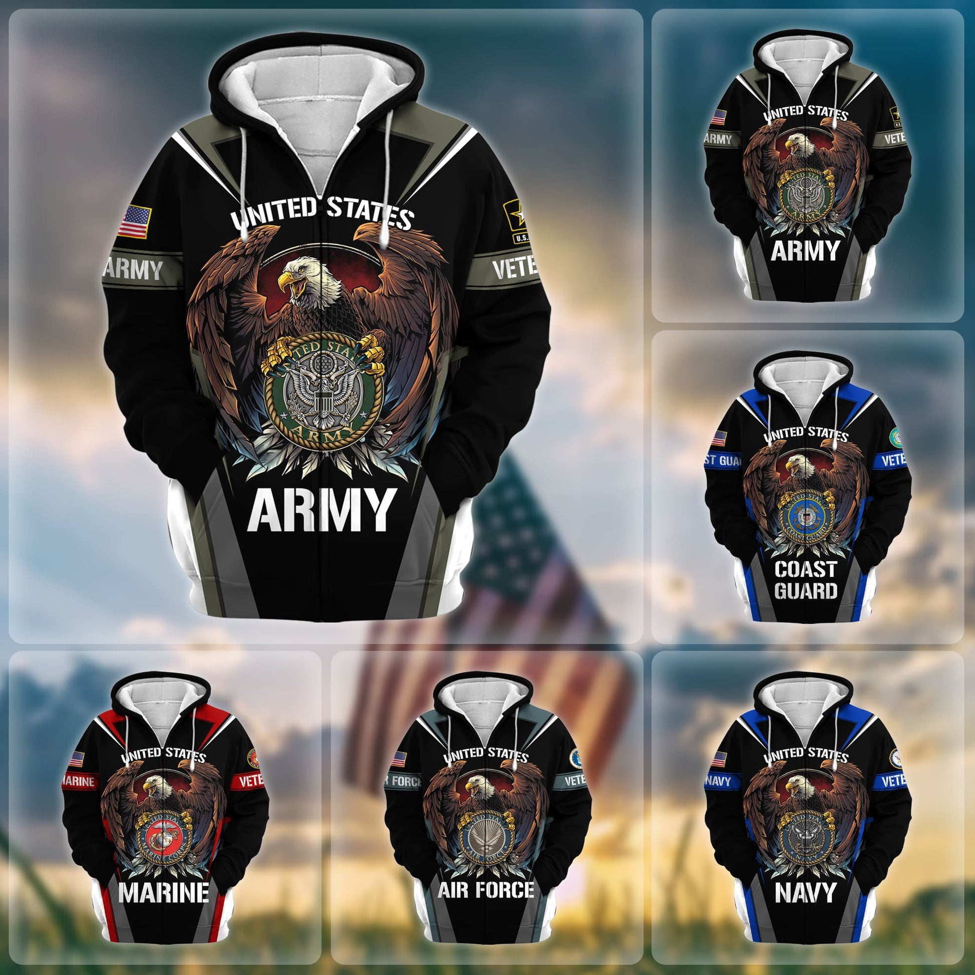 Premium Honoring All Who Served US Veteran Zip Hoodie NPVC200901