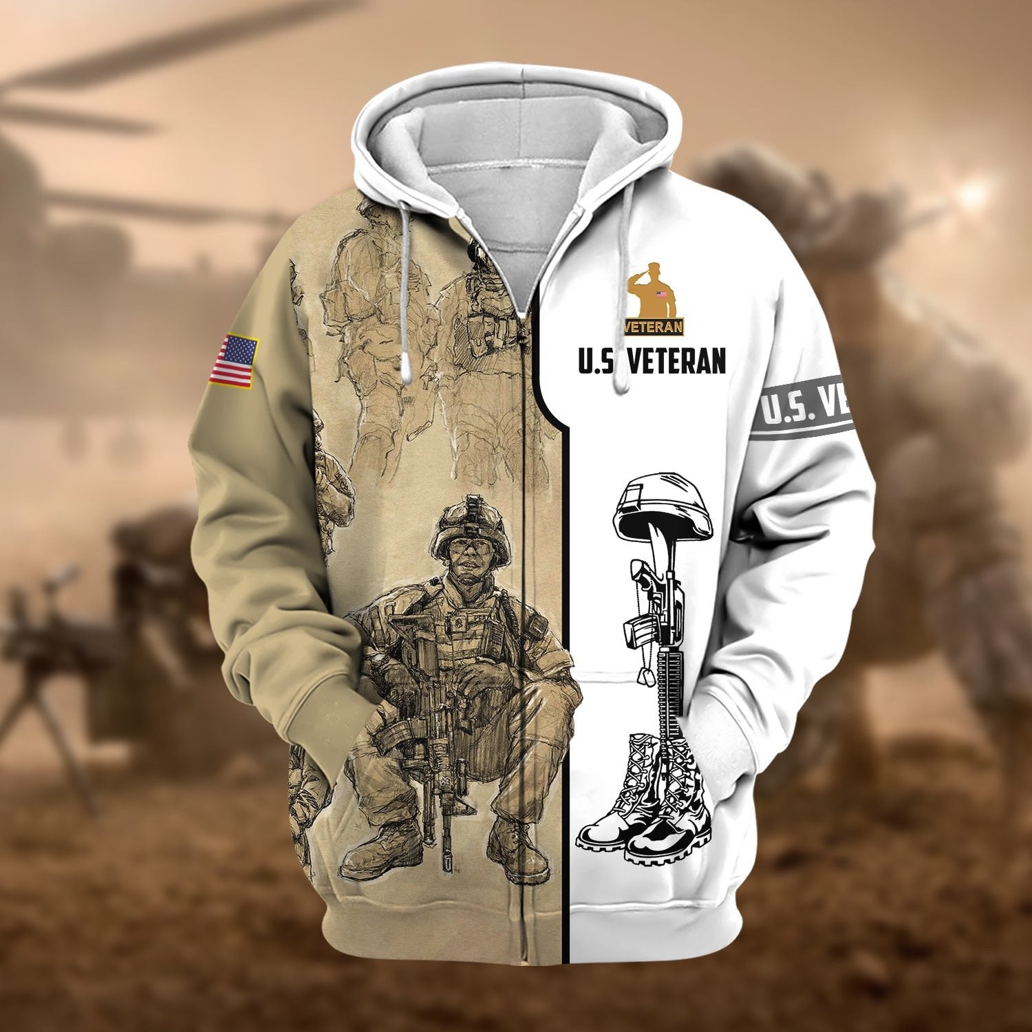 Premium Proudly Served US Veteran Zip Hoodie NPVC230902