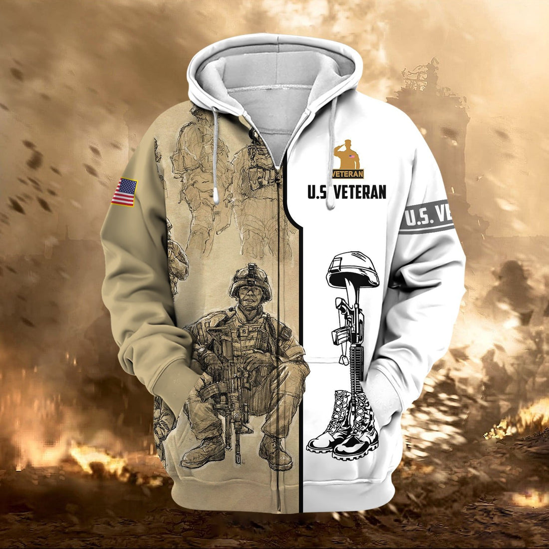 Premium Proudly Served US Veteran Zip Hoodie NPVC230902