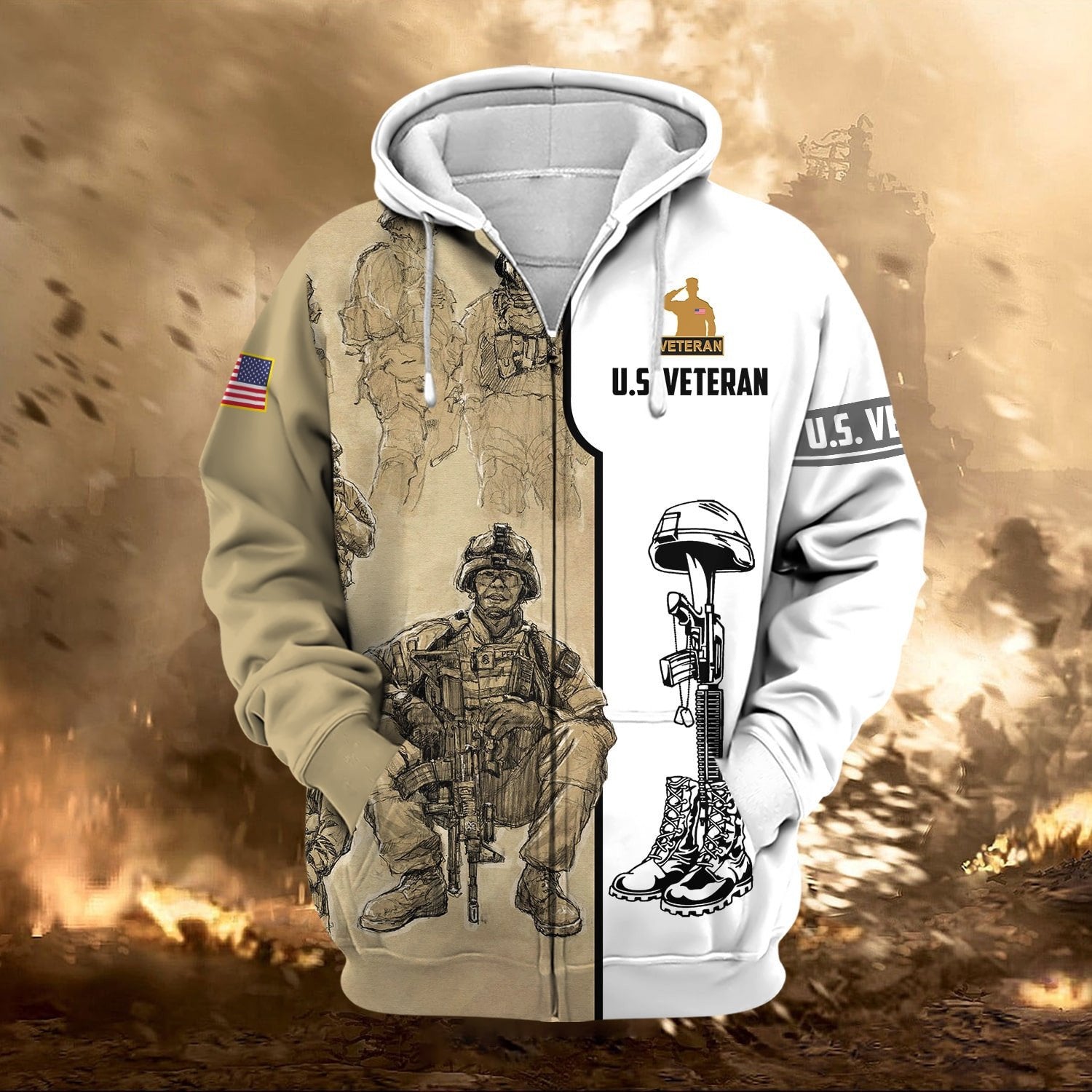 Premium Proudly Served US Veteran Zip Hoodie NPVC230902