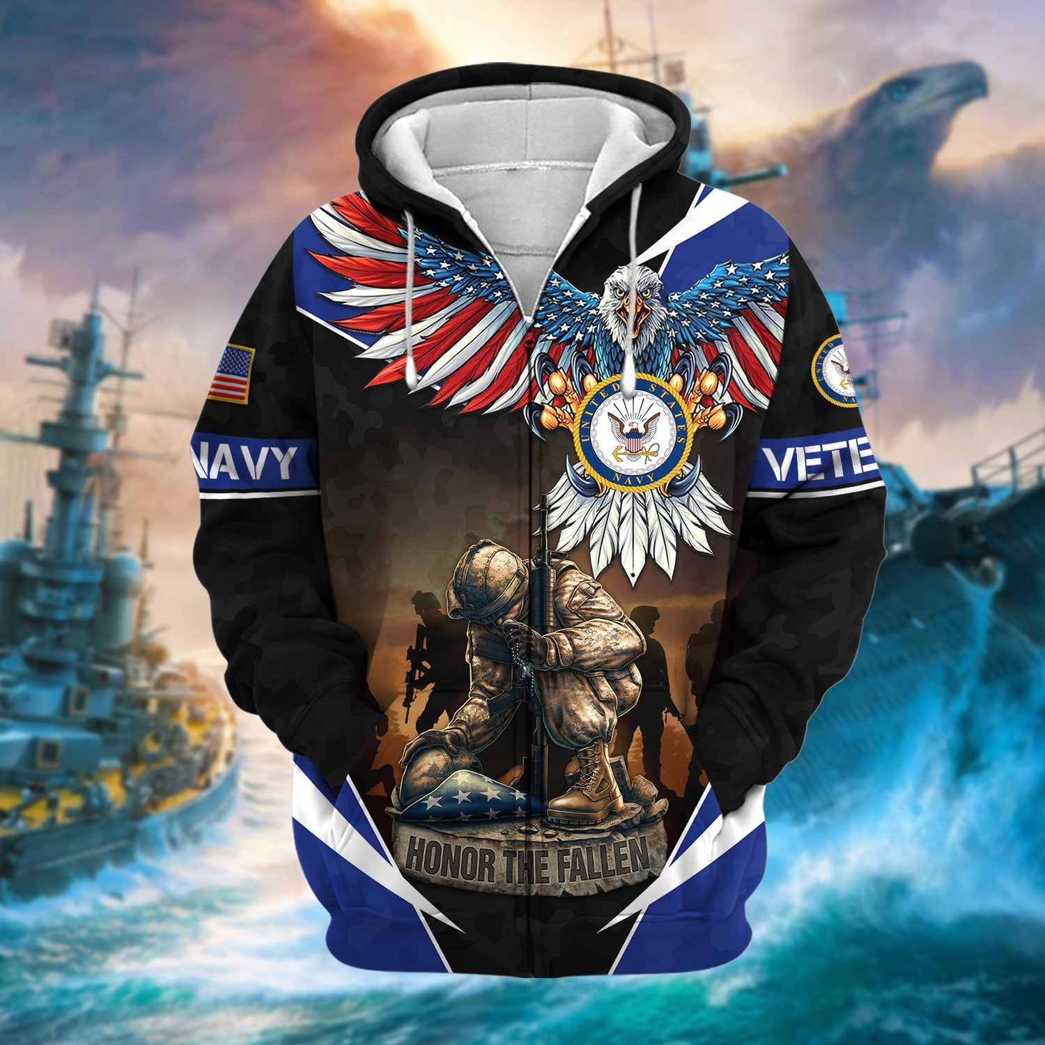 Premium Honor The Fallen US Veteran Zip Hoodie NPVC050905