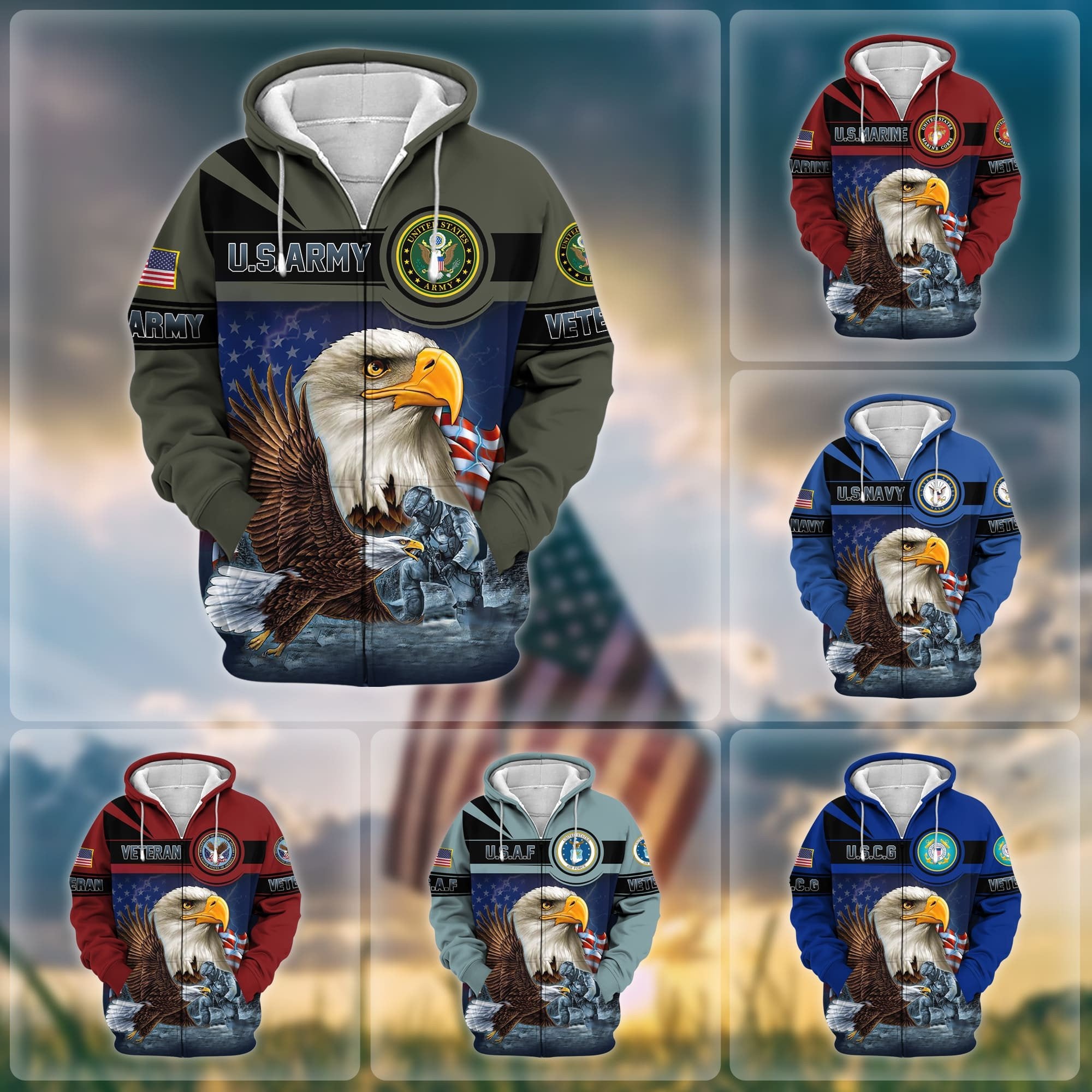 Unique US Veteran Eagle Zip Hoodie NPVC160905