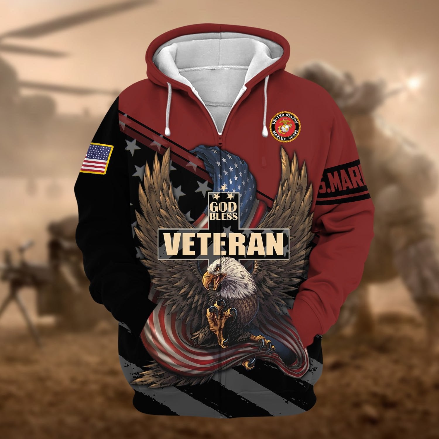 Premium God Bless US Veteran Zip Hoodie NPVC050902