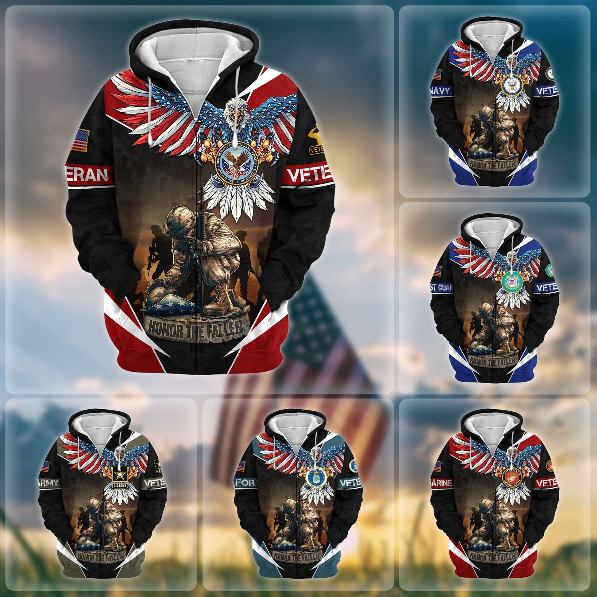 Premium Honor The Fallen US Veteran Zip Hoodie NPVC050905