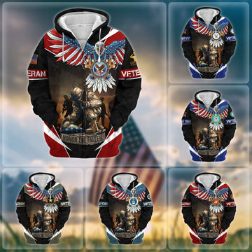 Premium Honor The Fallen US Veteran Zip Hoodie NPVC050905
