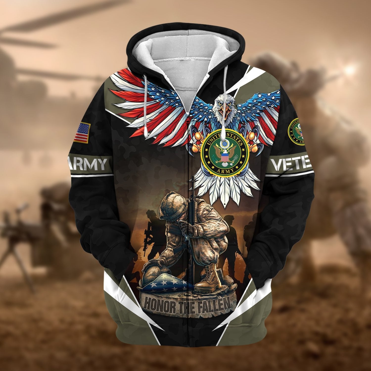 Premium Honor The Fallen US Veteran Zip Hoodie NPVC050905
