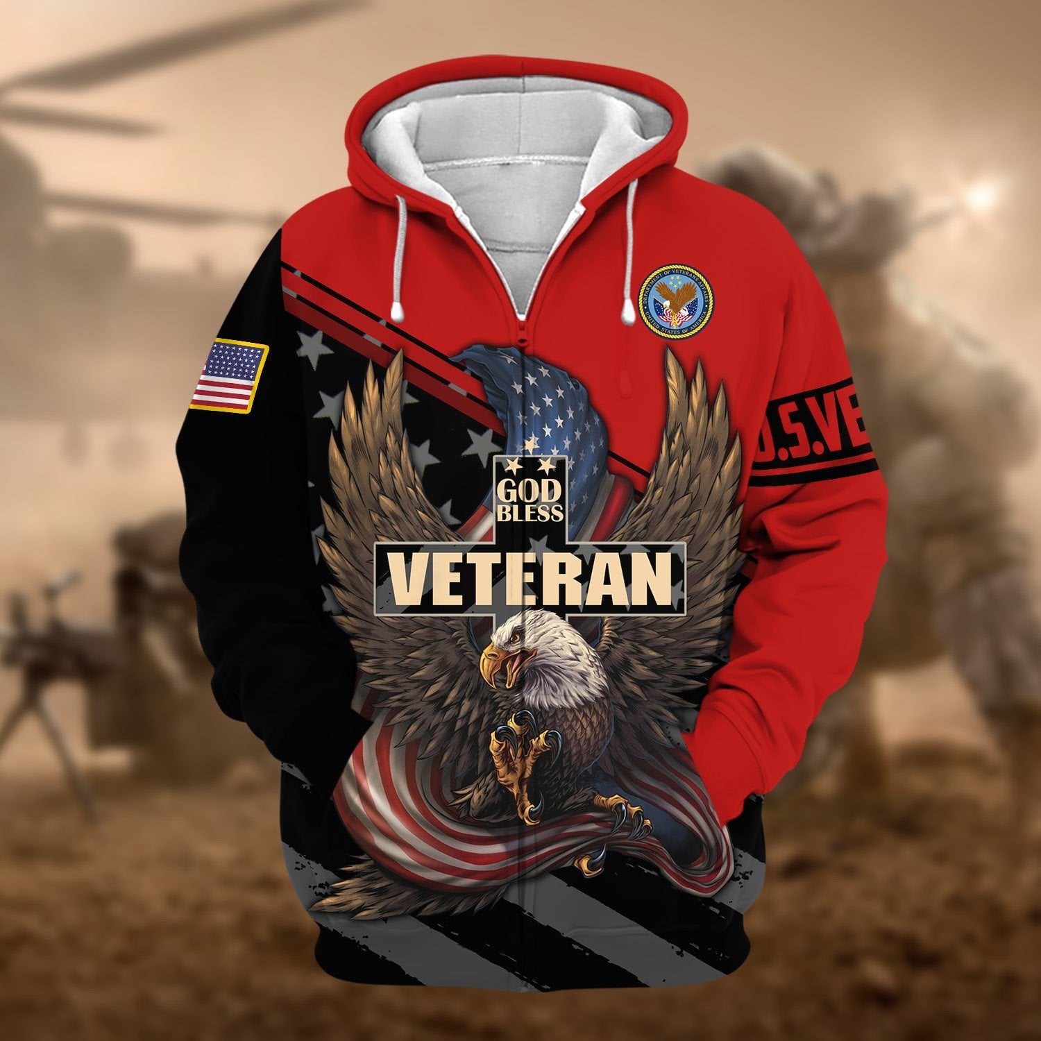 Premium God Bless US Veteran Zip Hoodie NPVC050902