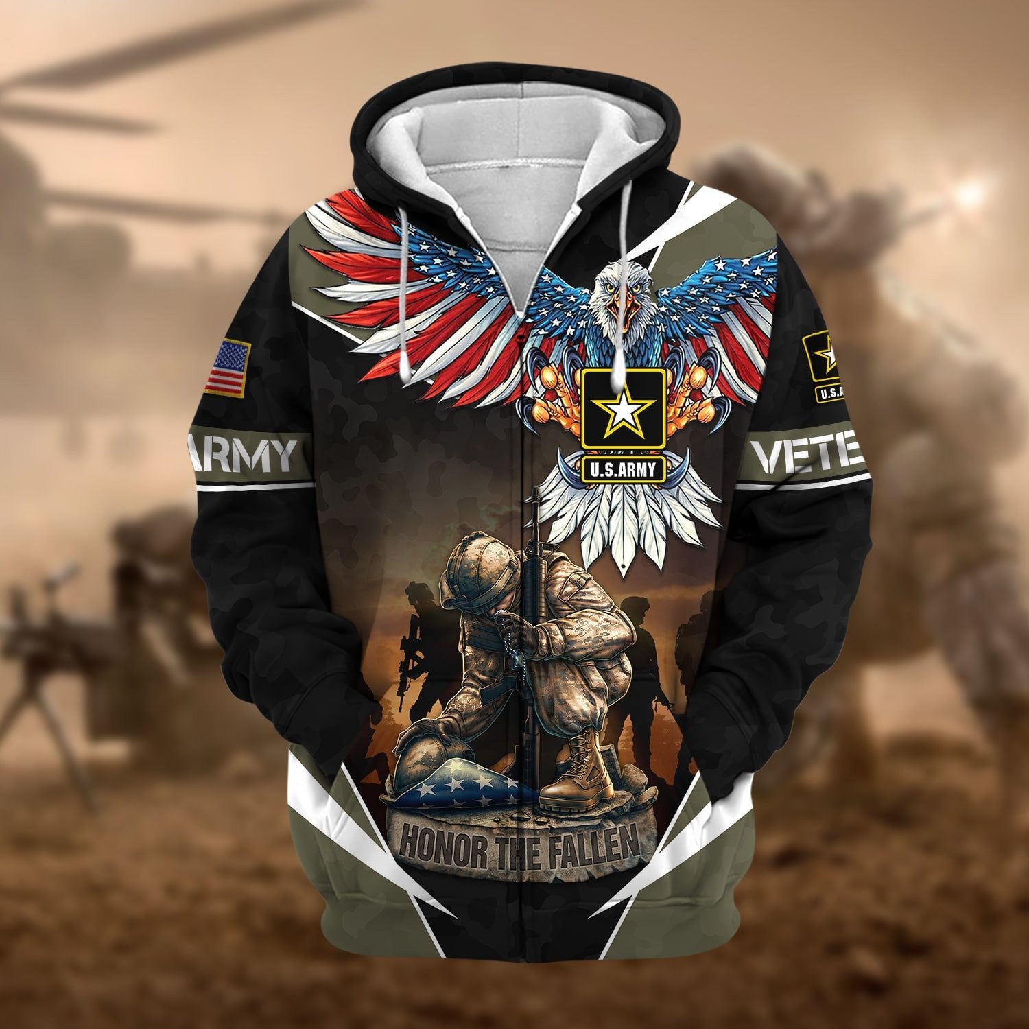 Premium Honor The Fallen US Veteran Zip Hoodie NPVC050905