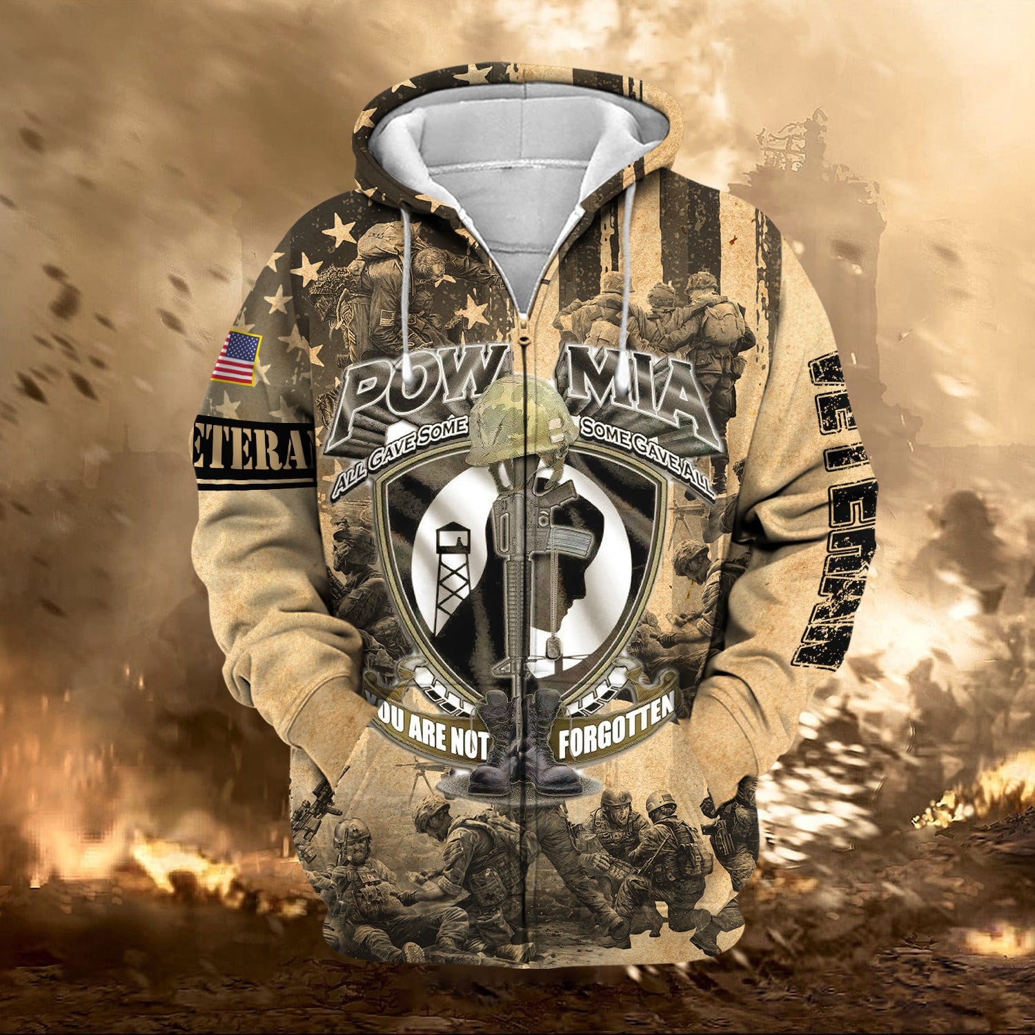 Premium Pow Mia US Veteran Zip Hoodie NPVC230903