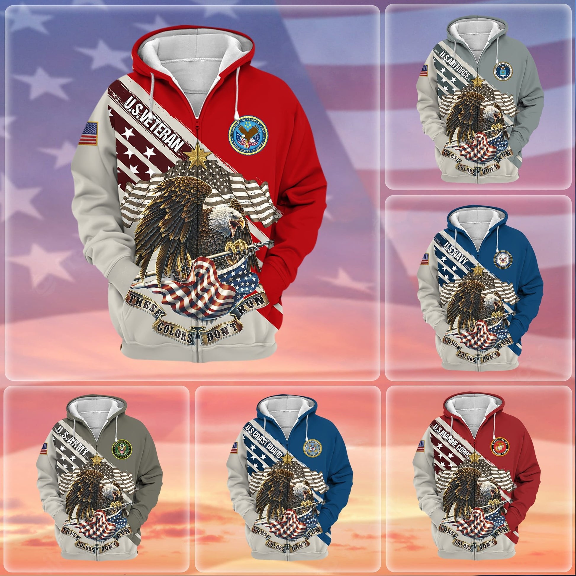 Premium These Colors Don't Run US Veteran Zip Hoodie NPVC240901
