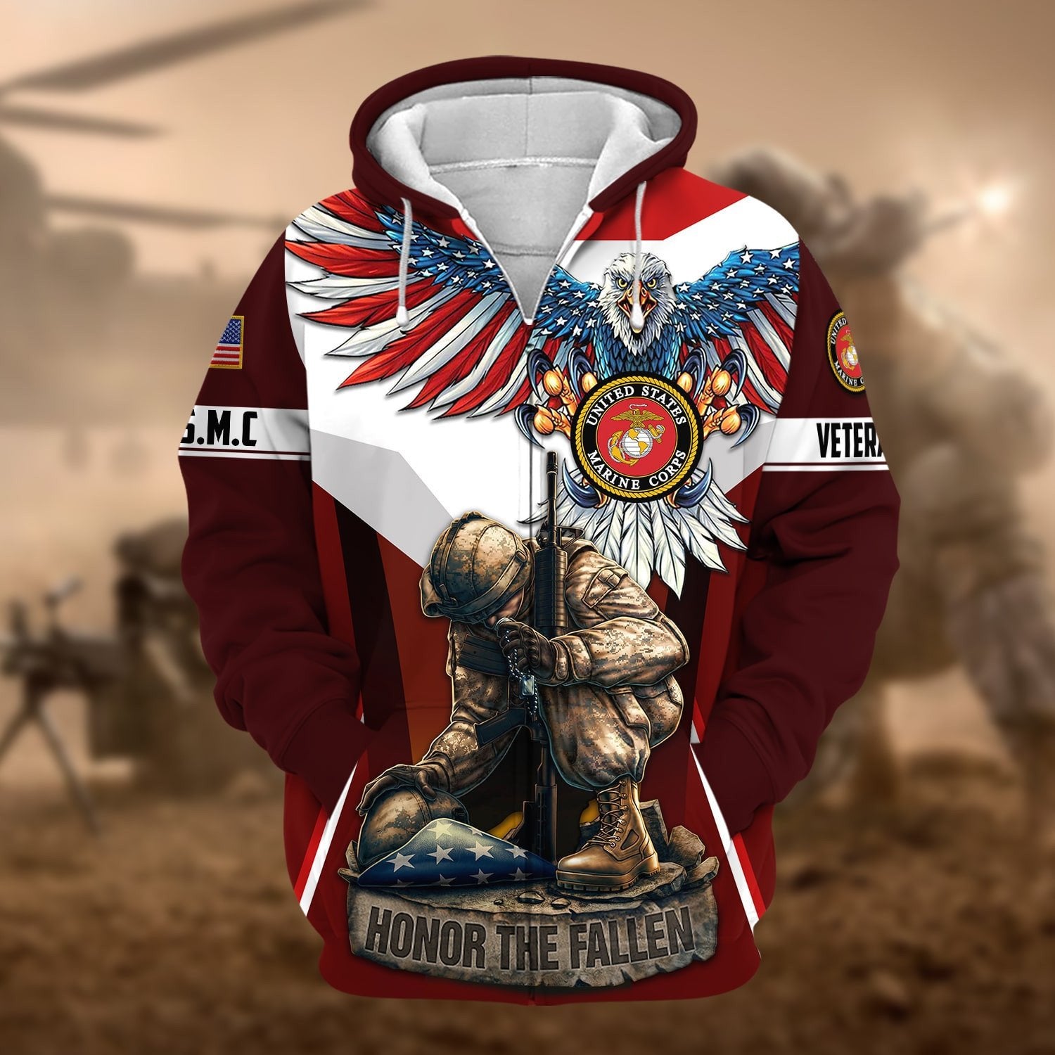 Premium Honor The Fallen US Veteran Zip Hoodie NPVC260903