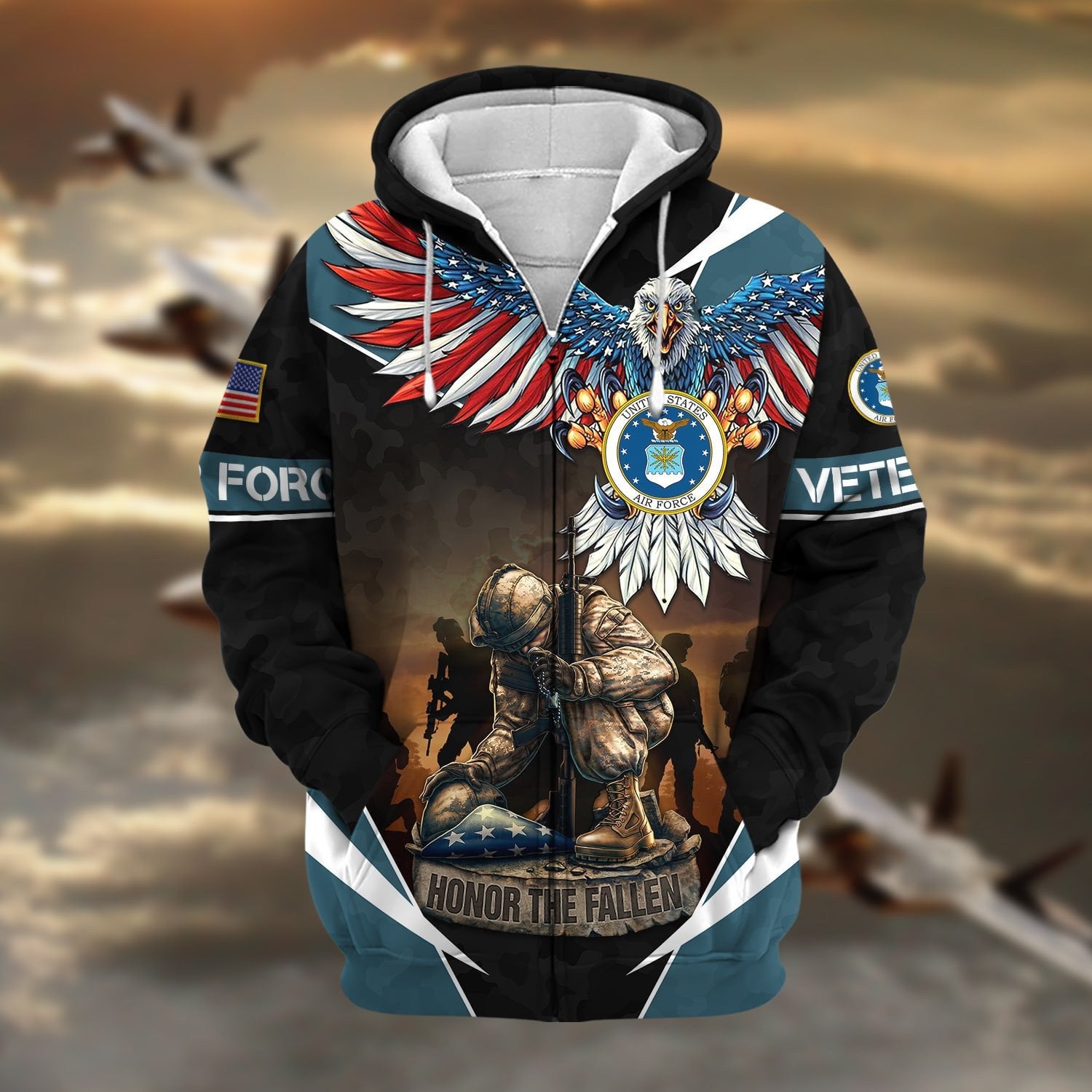 Premium Honor The Fallen US Veteran Zip Hoodie NPVC050905