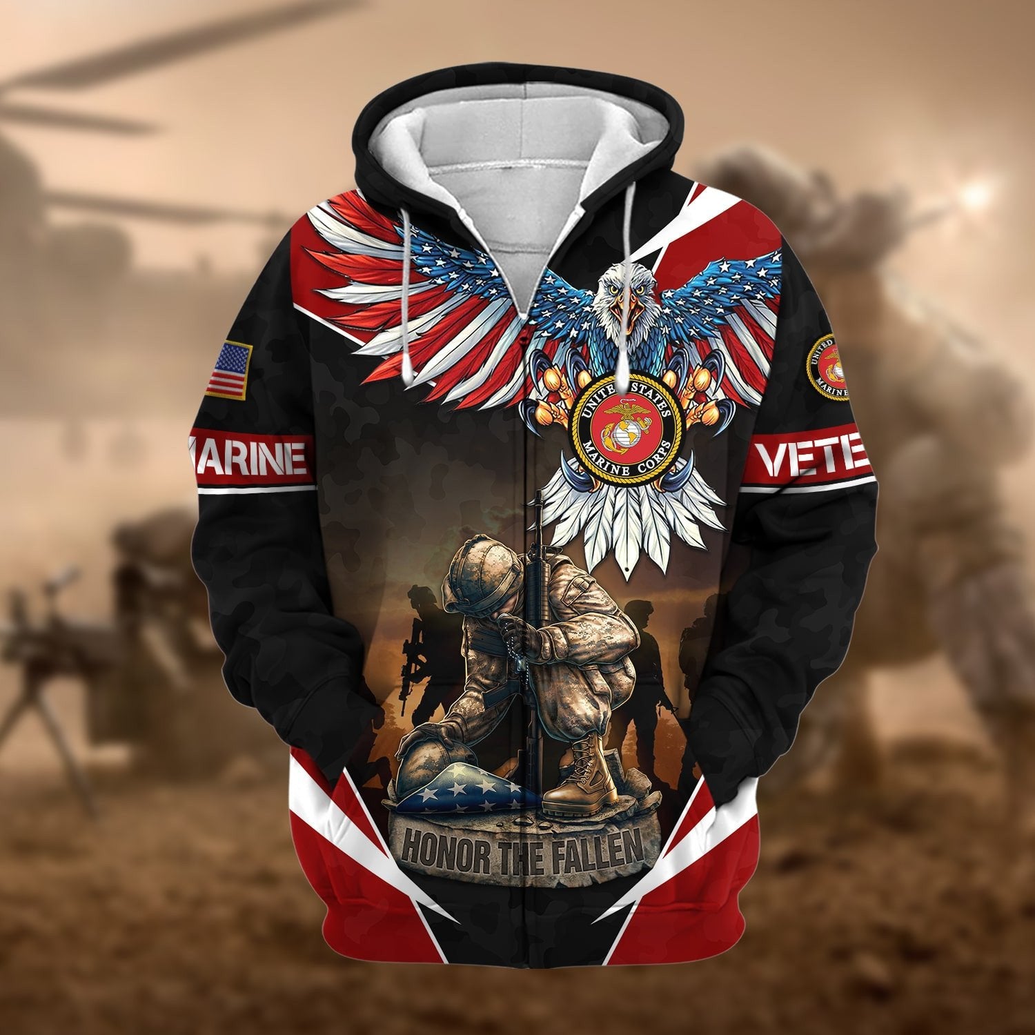 Premium Honor The Fallen US Veteran Zip Hoodie NPVC050905