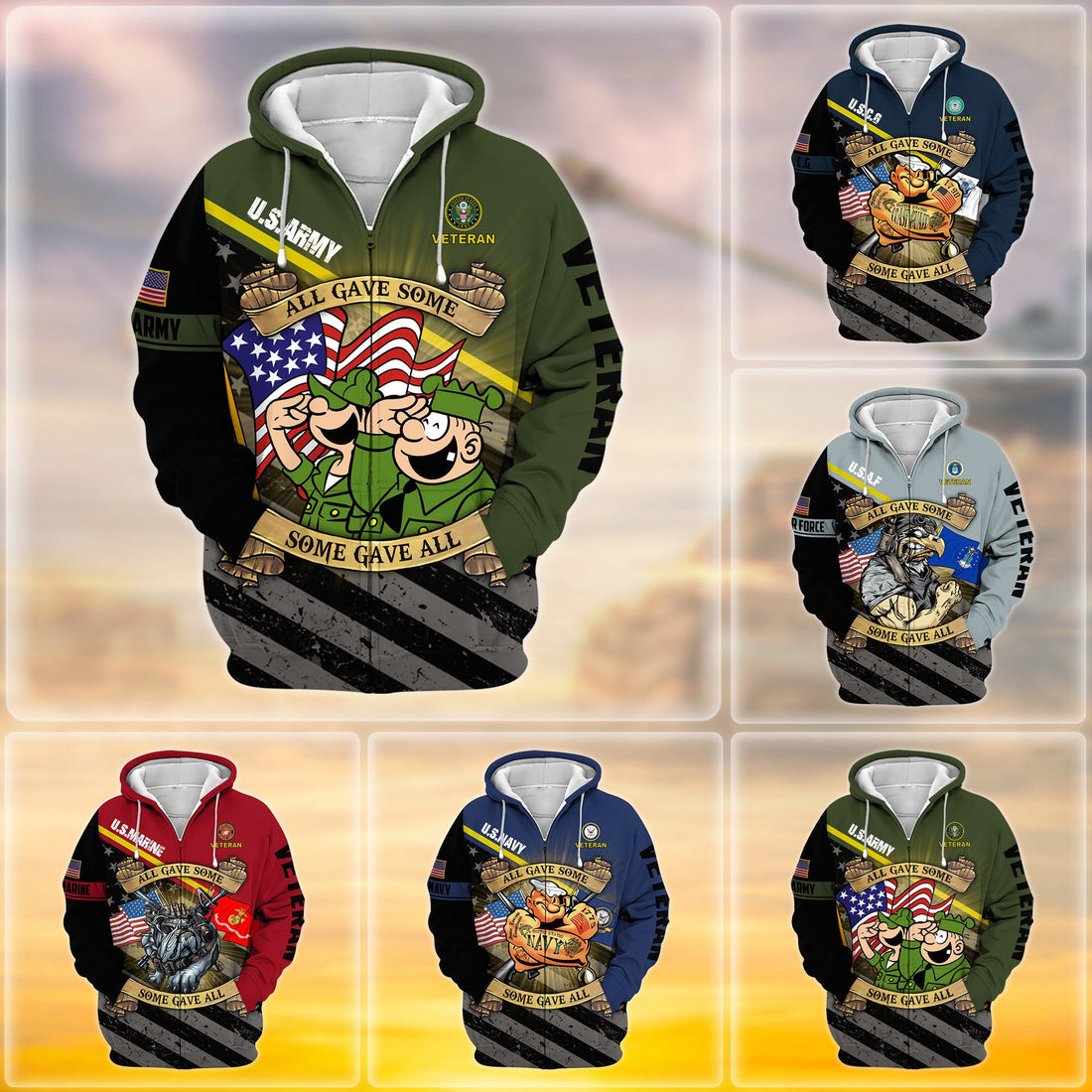 Premium Proudly Served Multiservice US Veteran Zip Hoodie NPVC111001