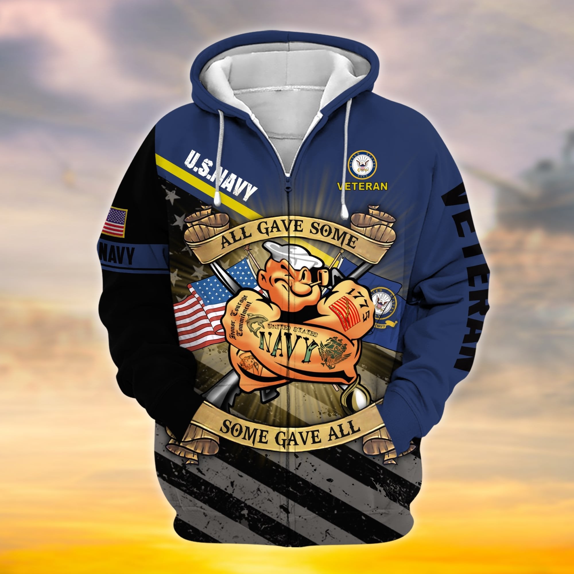 Premium Proudly Served Multiservice US Veteran Zip Hoodie NPVC111001