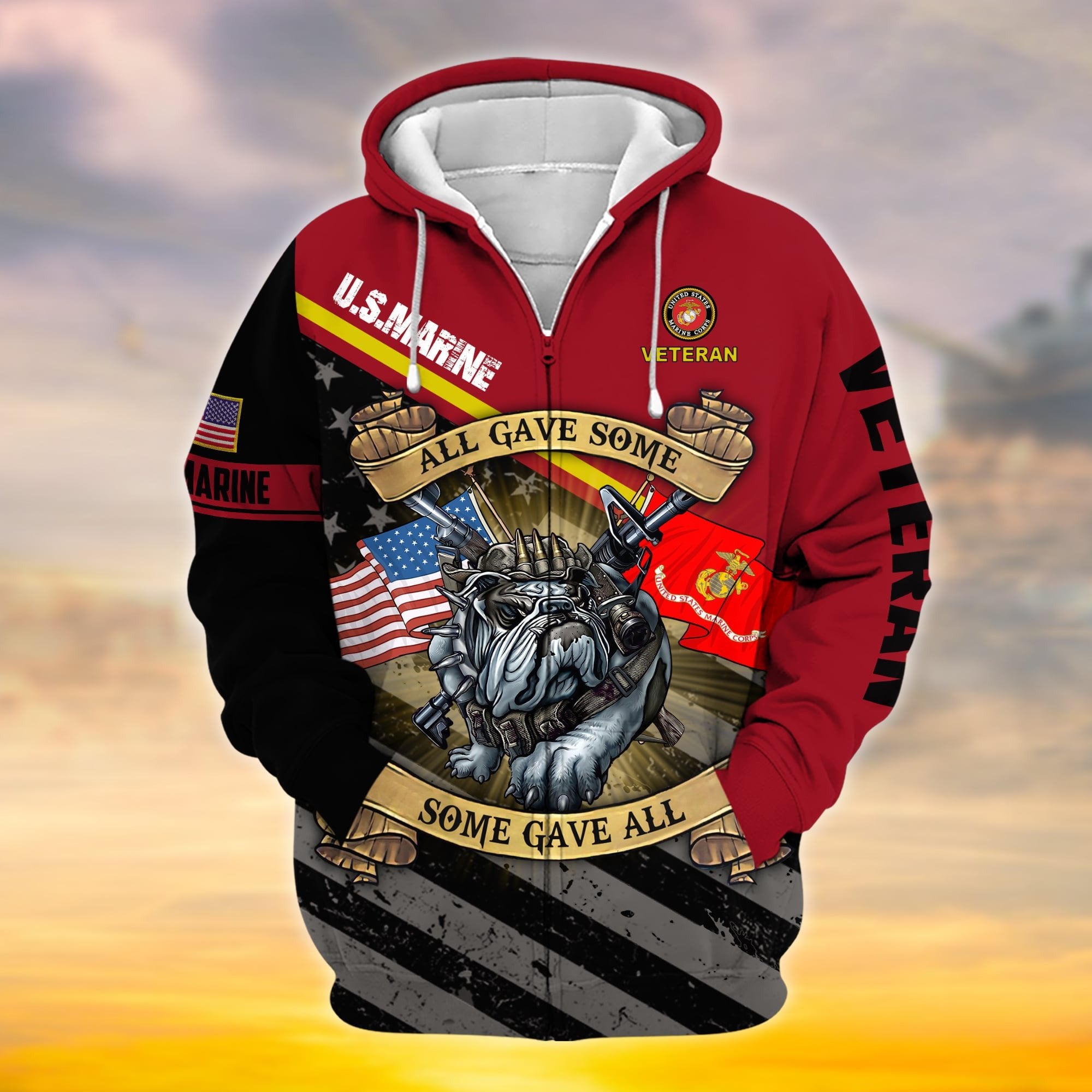 Premium Proudly Served Multiservice US Veteran Zip Hoodie NPVC111001