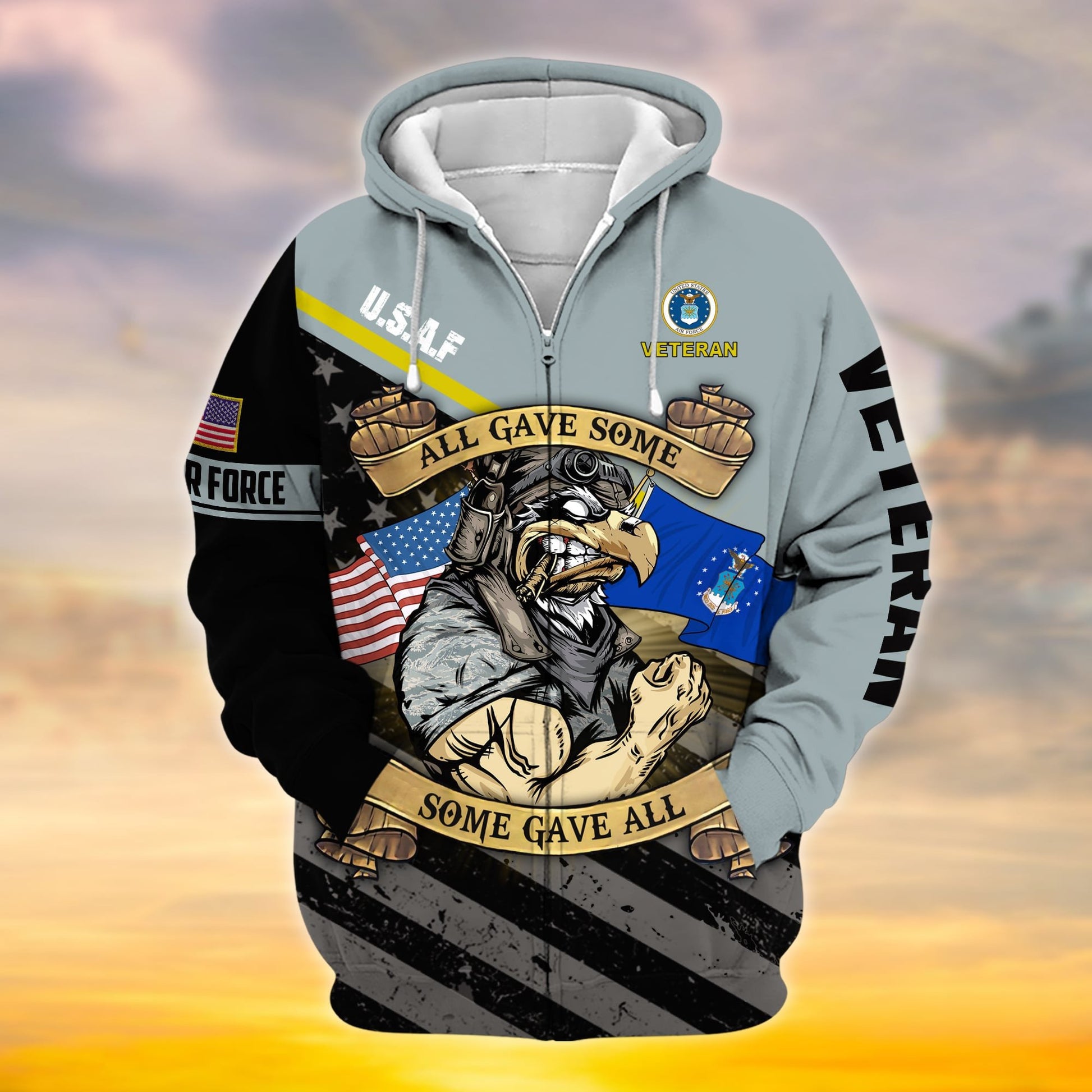 Premium Proudly Served Multiservice US Veteran Zip Hoodie NPVC111001