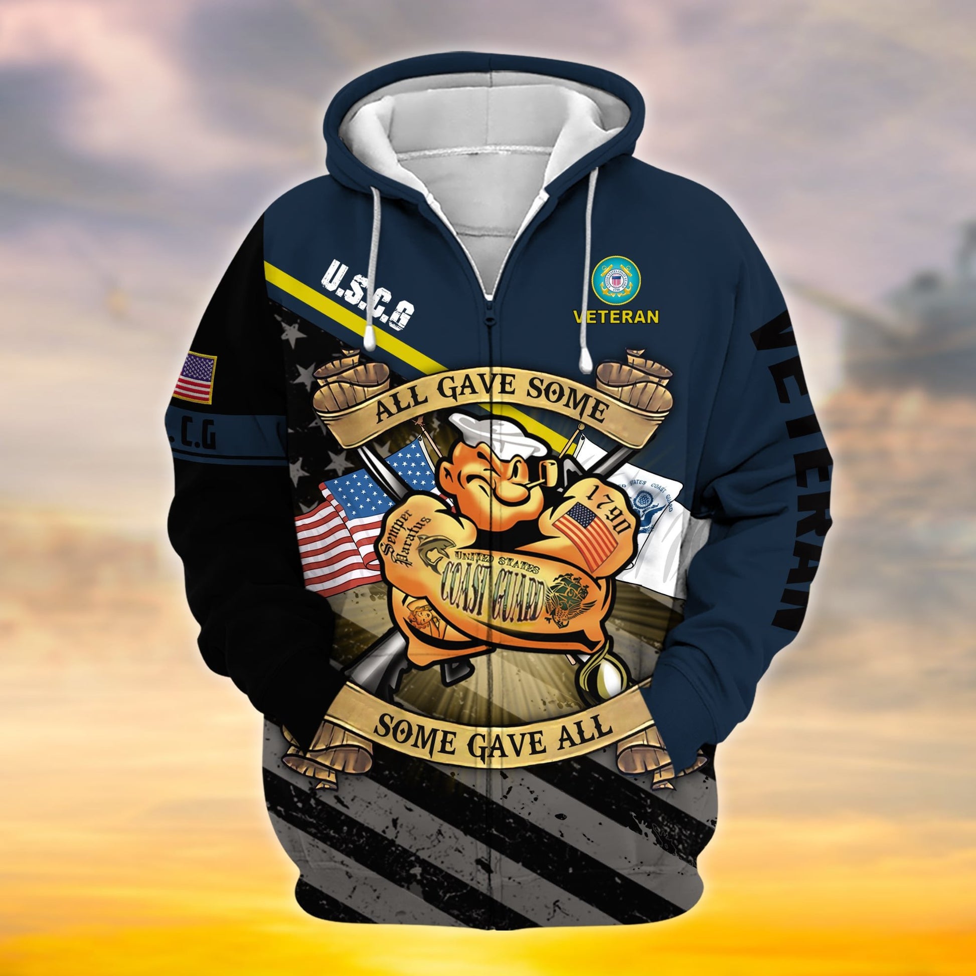 Premium Proudly Served Multiservice US Veteran Zip Hoodie NPVC111001