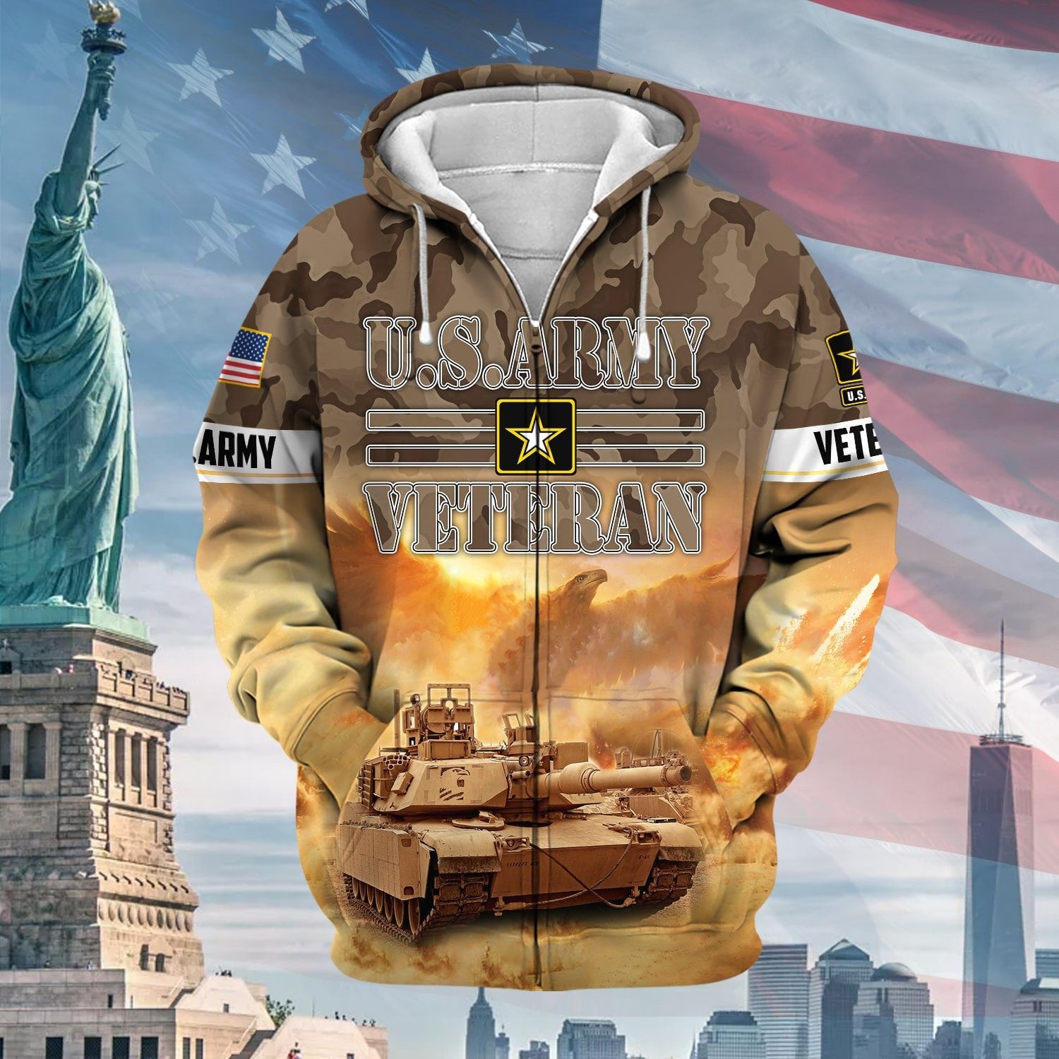 Premium Proudly Served Multiservice US Veteran Zip Hoodie NPVC270901