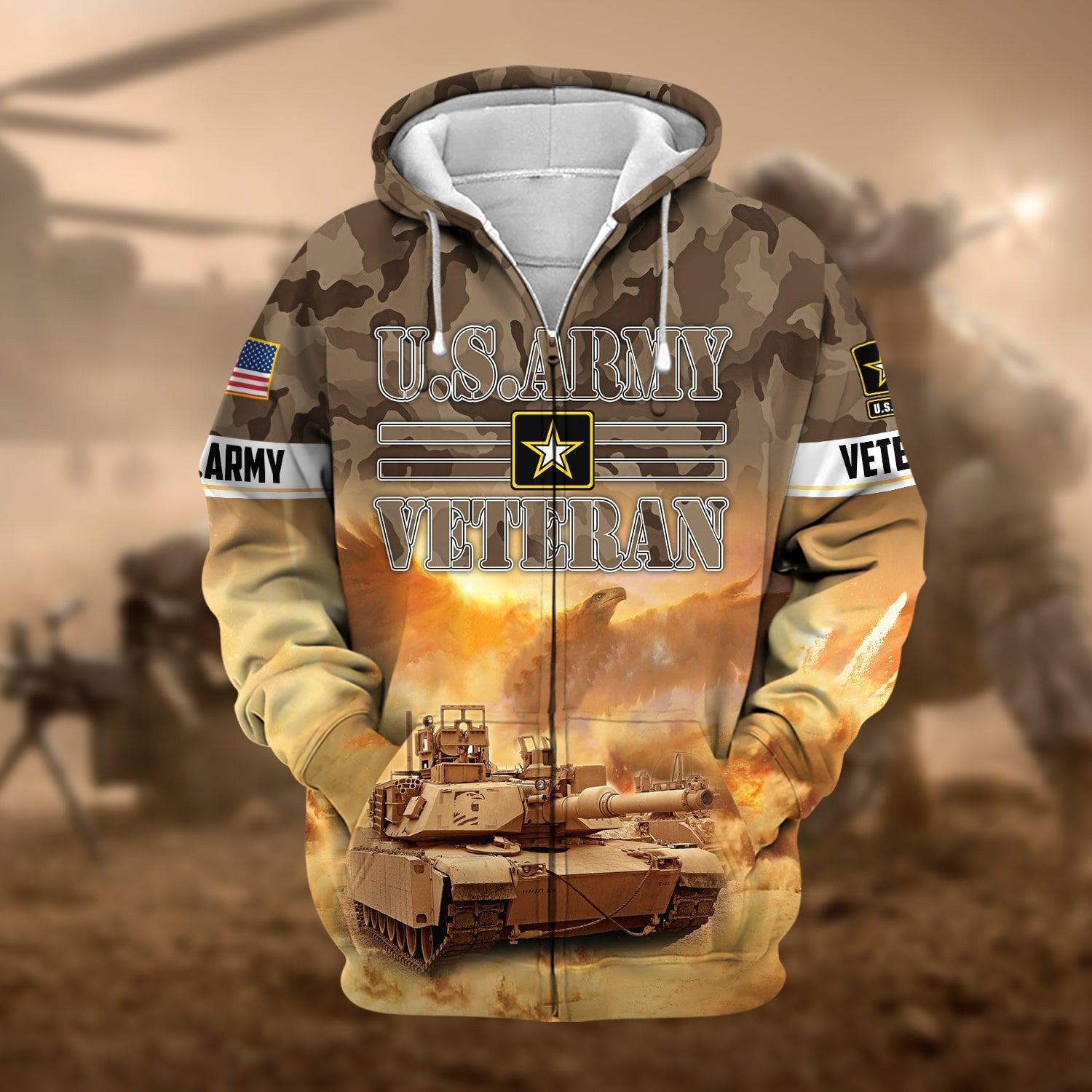 Premium Proudly Served Multiservice US Veteran Zip Hoodie NPVC270901