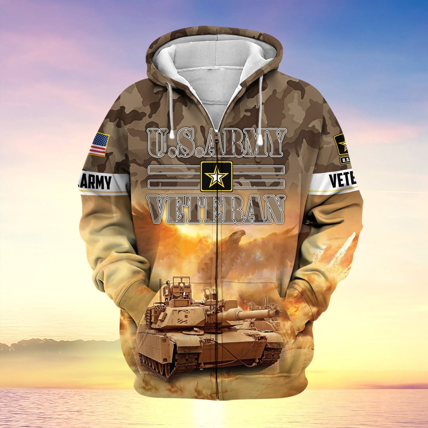 Premium Proudly Served Multiservice US Veteran Zip Hoodie NPVC270901