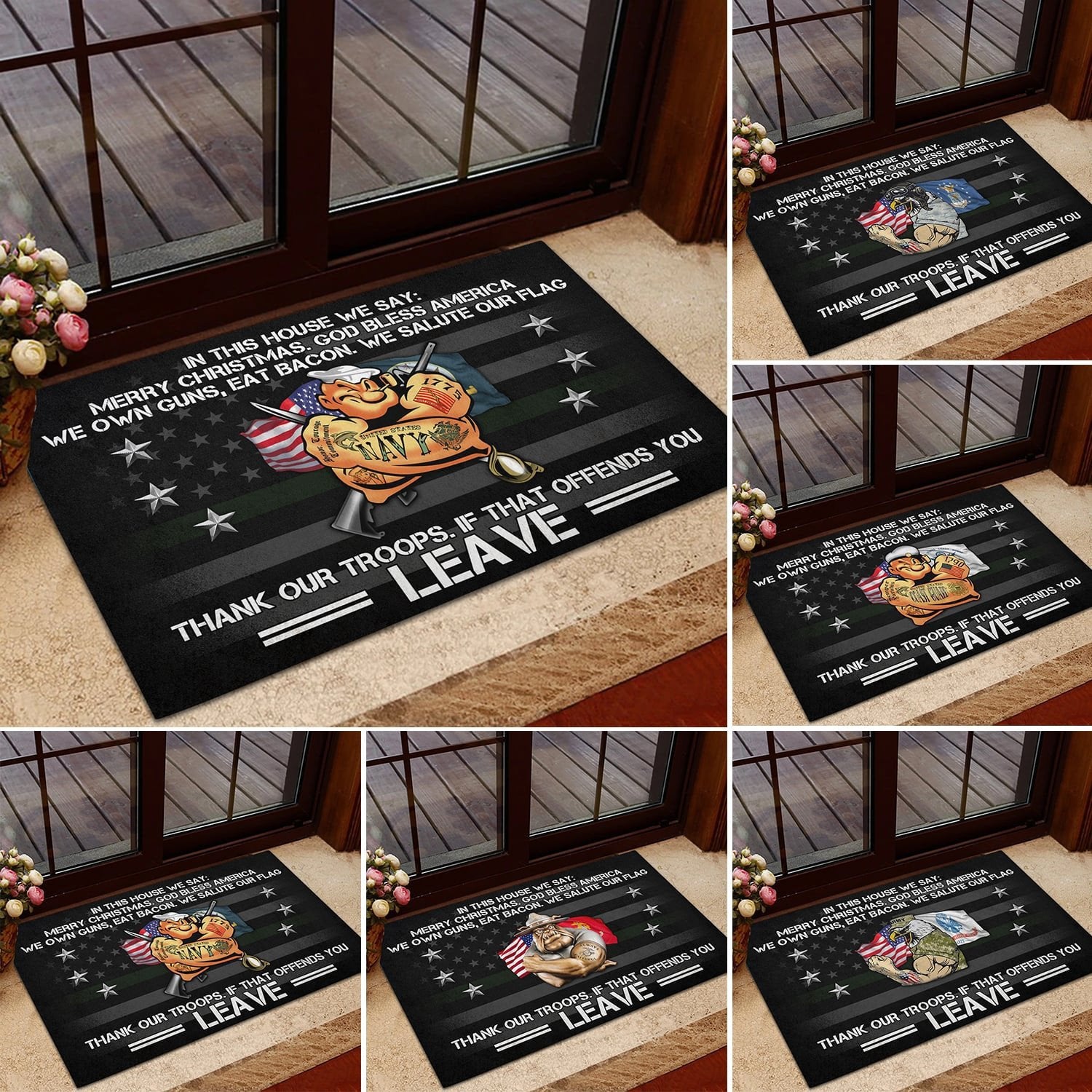 Unique Merry Christmas God Bless America US Veteran Doormat NPVC251003