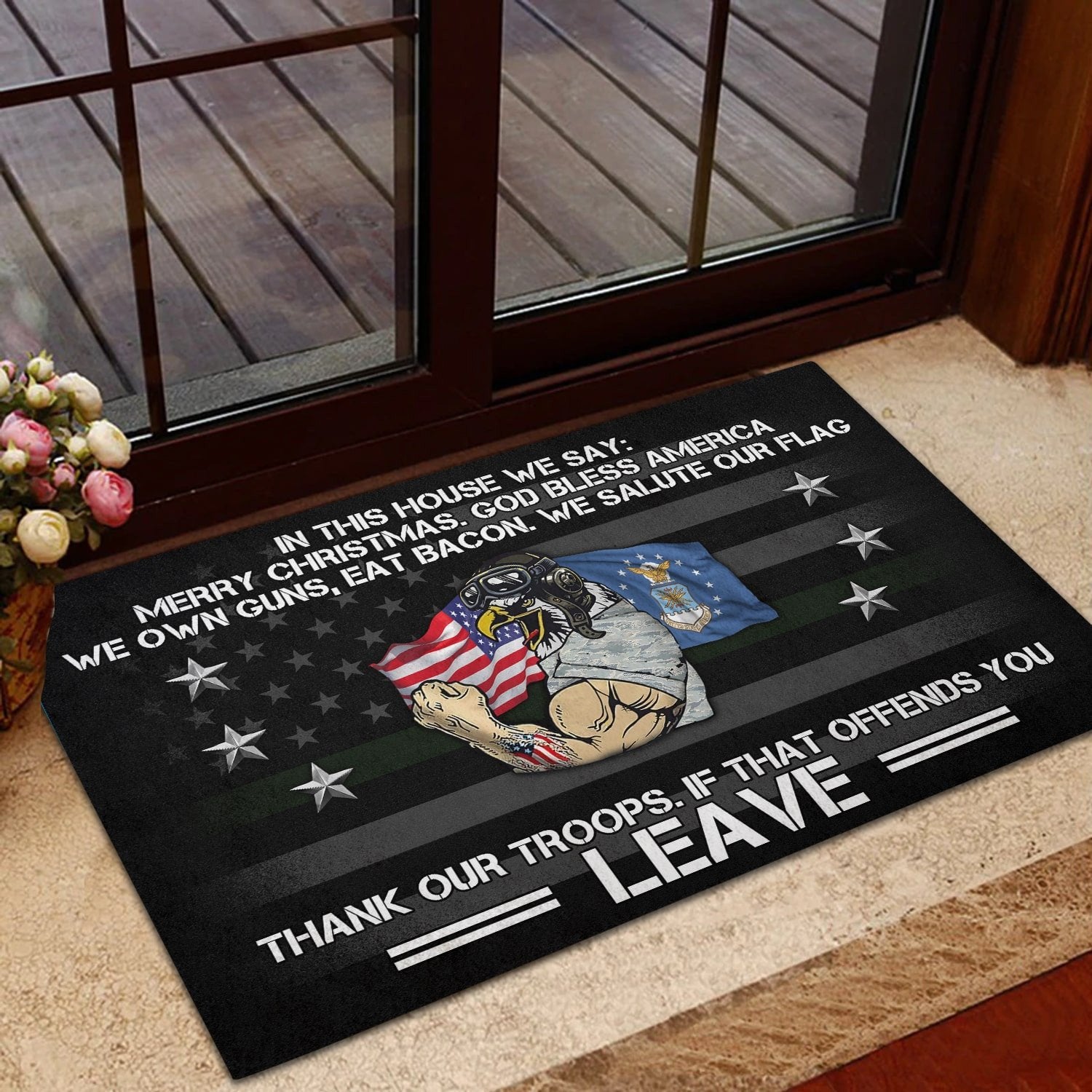 Unique Merry Christmas God Bless America US Veteran Doormat NPVC251003