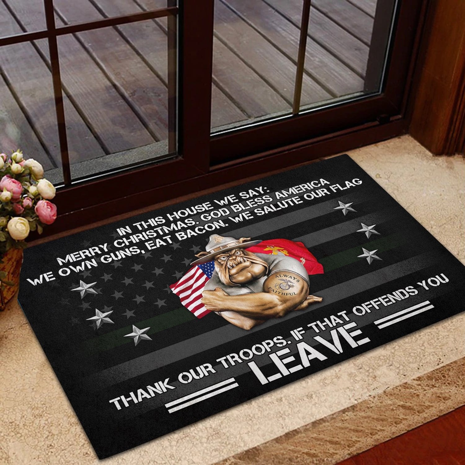 Unique Merry Christmas God Bless America US Veteran Doormat NPVC251003