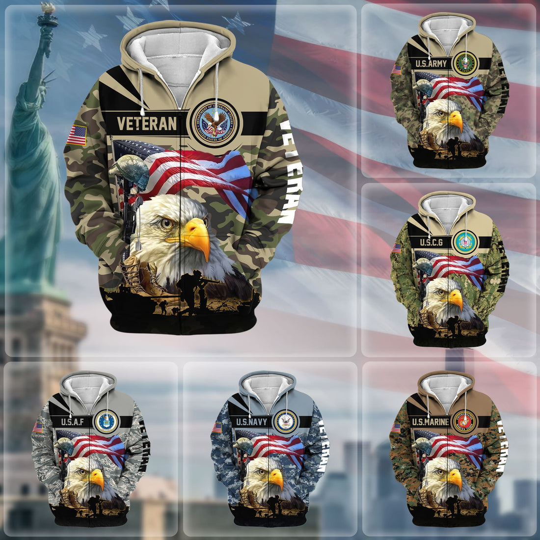 Premium Honoring All Who Served US Veteran Zip Hoodie NPVC171005