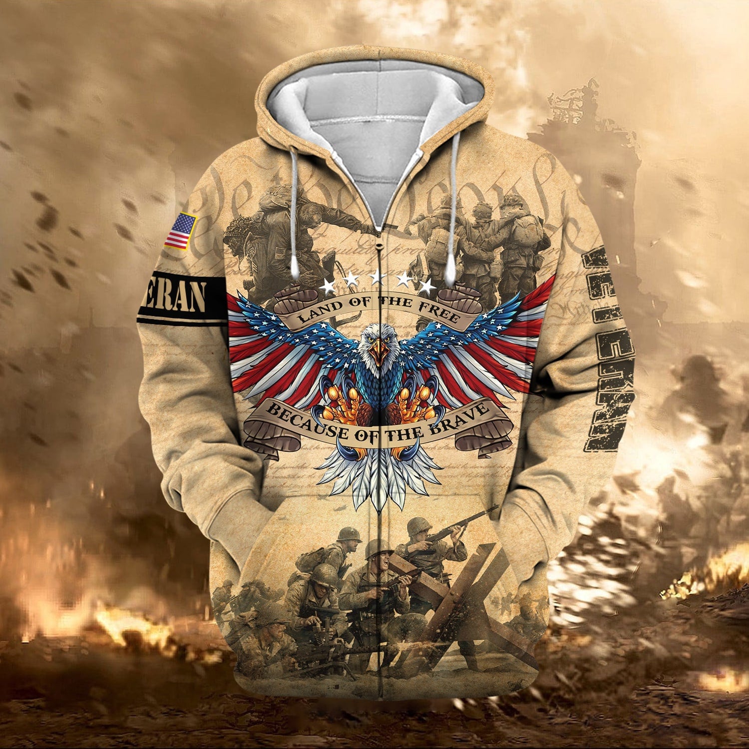 Premium Land Of The Free US Veteran Zip Hoodie NPVC021101